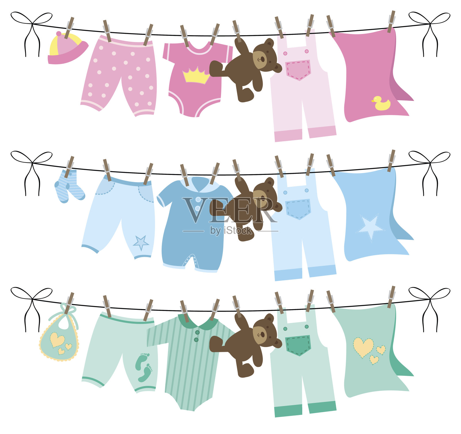 婴儿衣服上的晾衣绳矢量插图设计元素图片