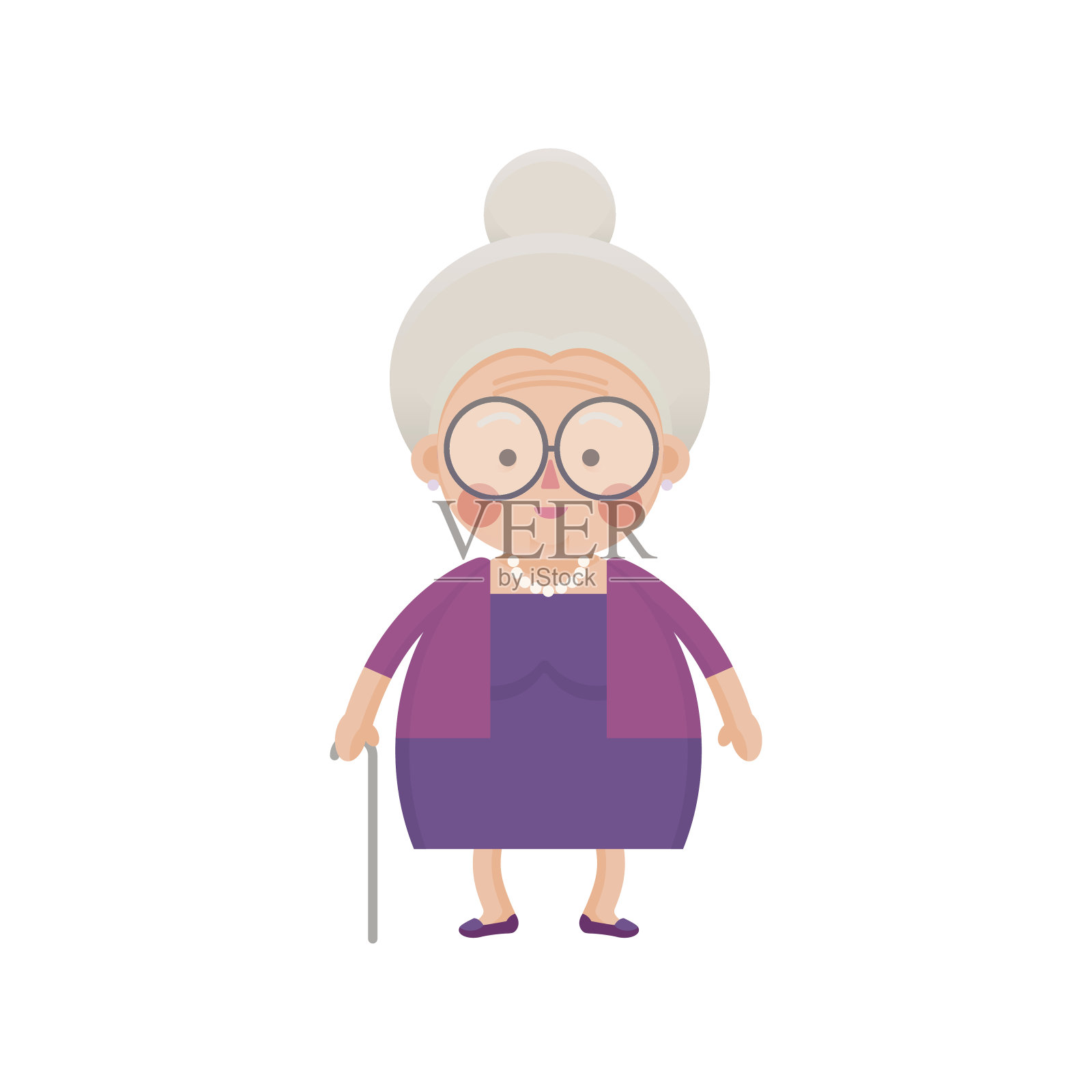 穿着紫色衣服、拄着拐杖的老太太设计元素图片