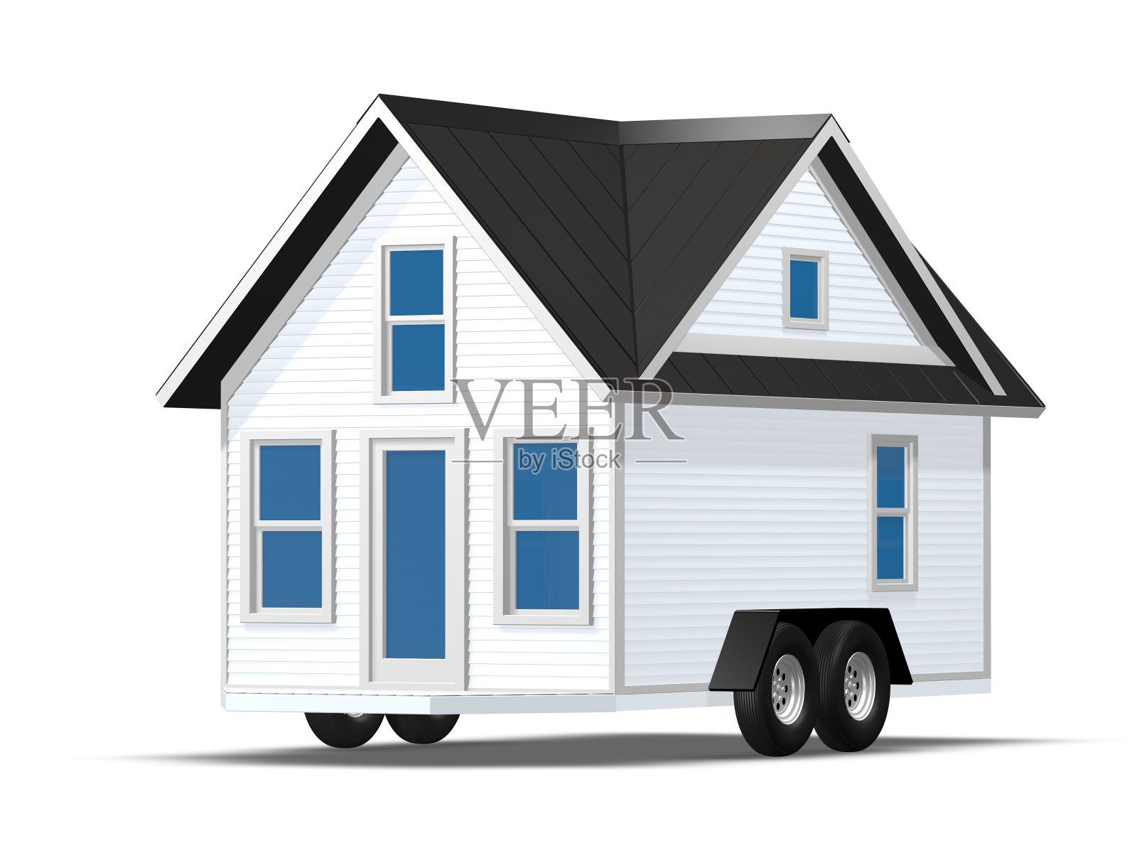 一个白色的小房子的3D渲染插图。设计元素图片