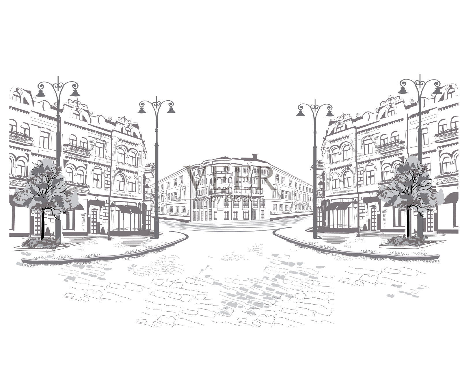 老城街景系列。插画图片素材