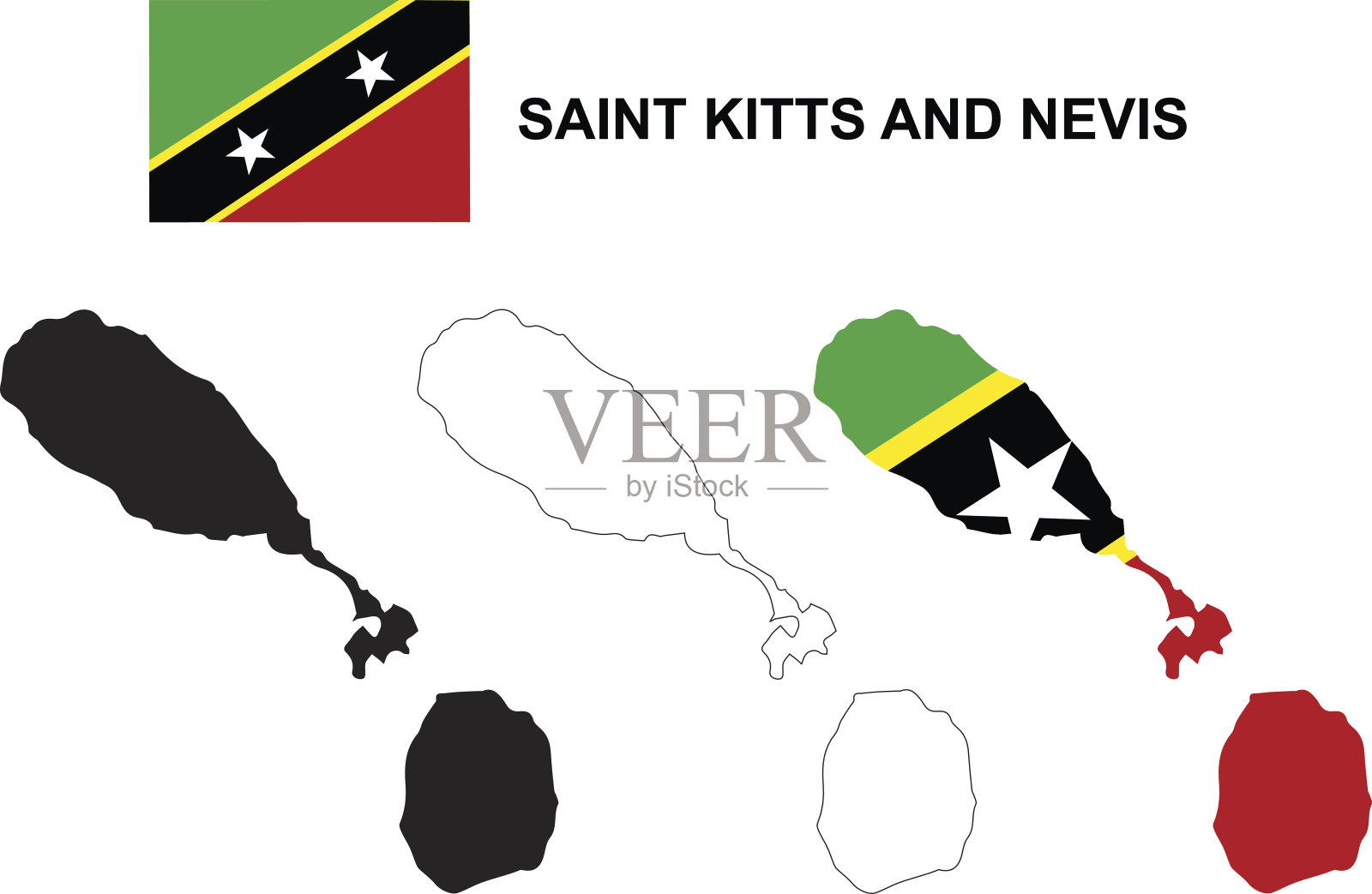圣基茨和尼维斯地图，圣基茨和尼维斯旗插画图片素材
