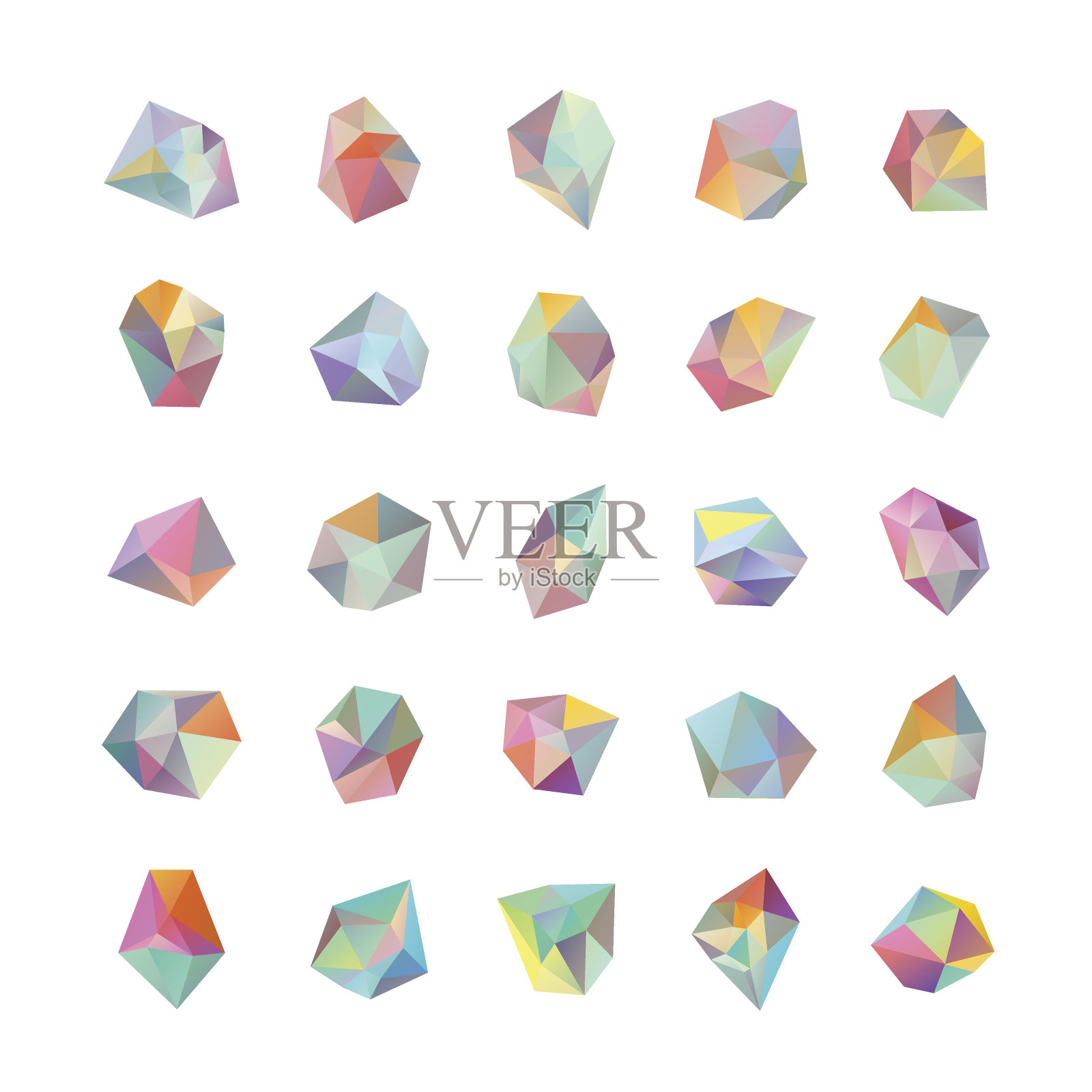 套25彩色几何晶体效果形状设计元素图片