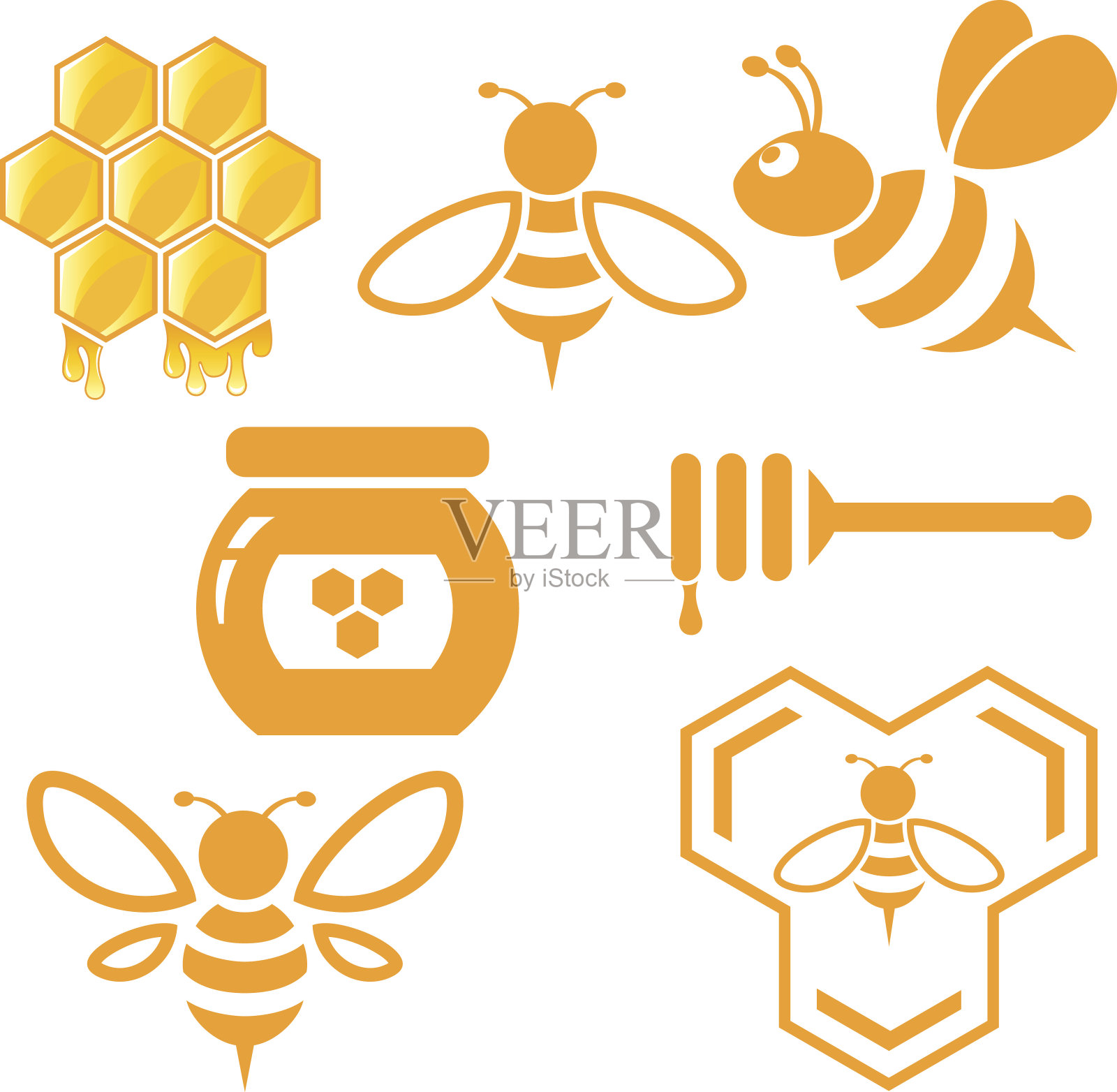 蜜蜂和蜂蜜插画图片素材