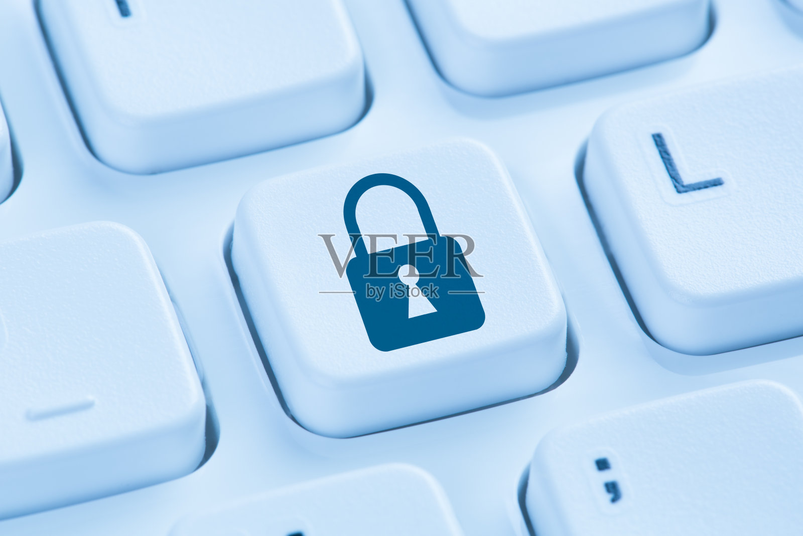 计算机安全互联网锁图标数据保护蓝色键盘照片摄影图片