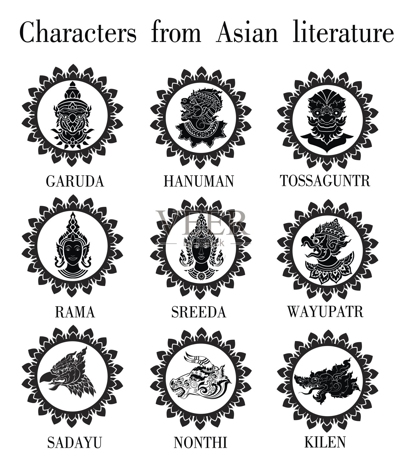 亚洲文学中的人物插画图片素材