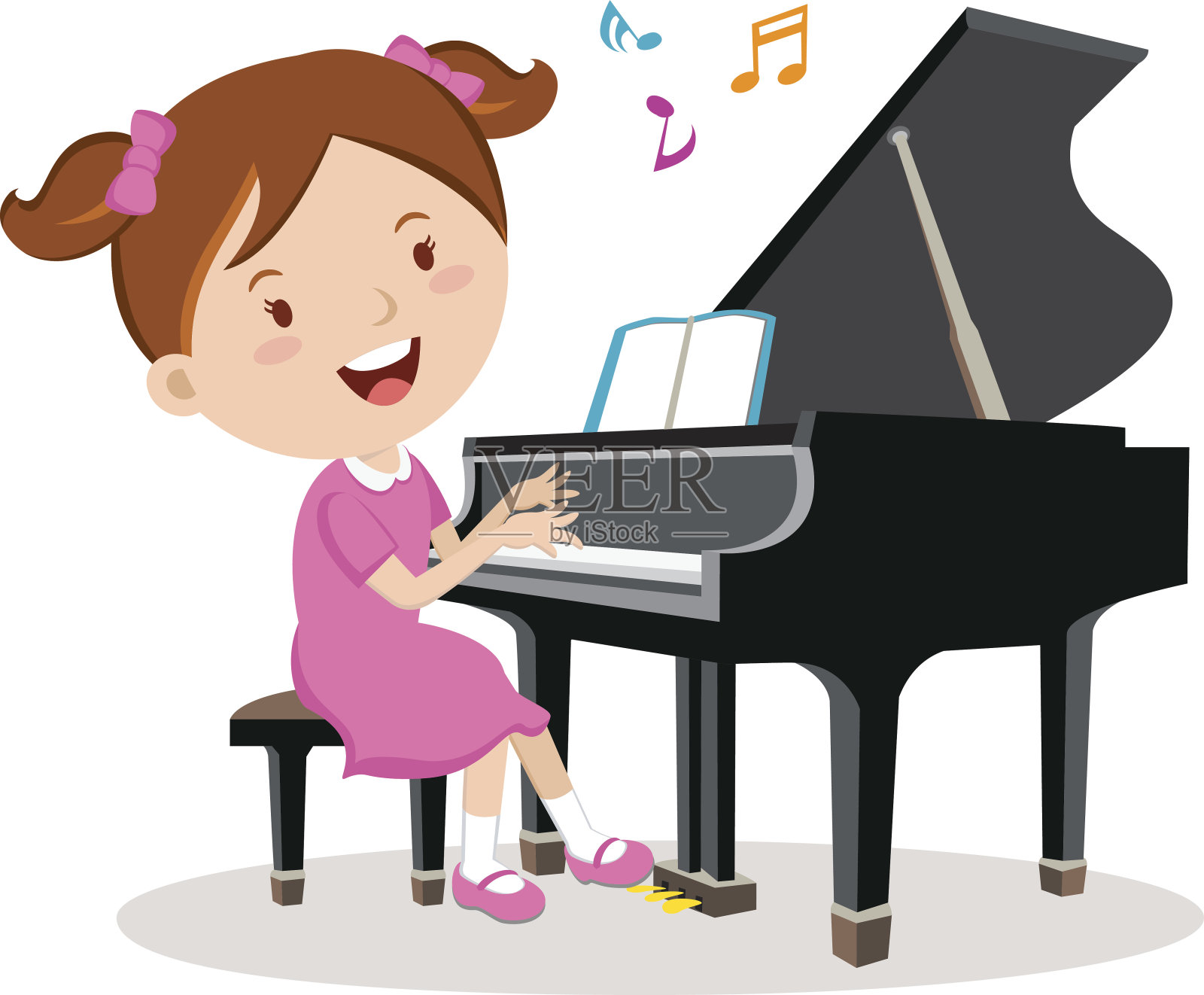 小女孩弹钢琴插画图片素材