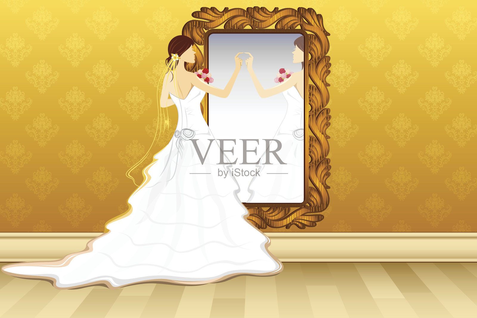 新娘在镜子前插画图片素材