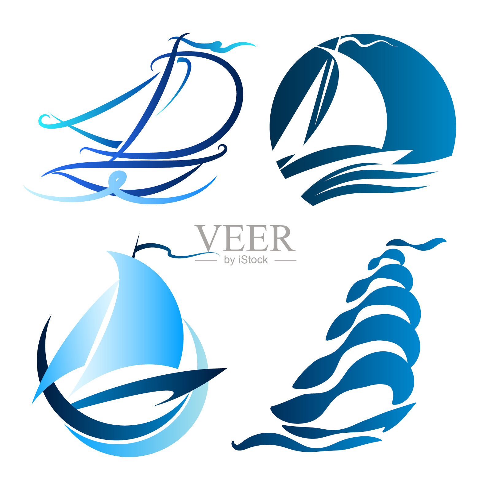 帆船标志设置插画图片素材
