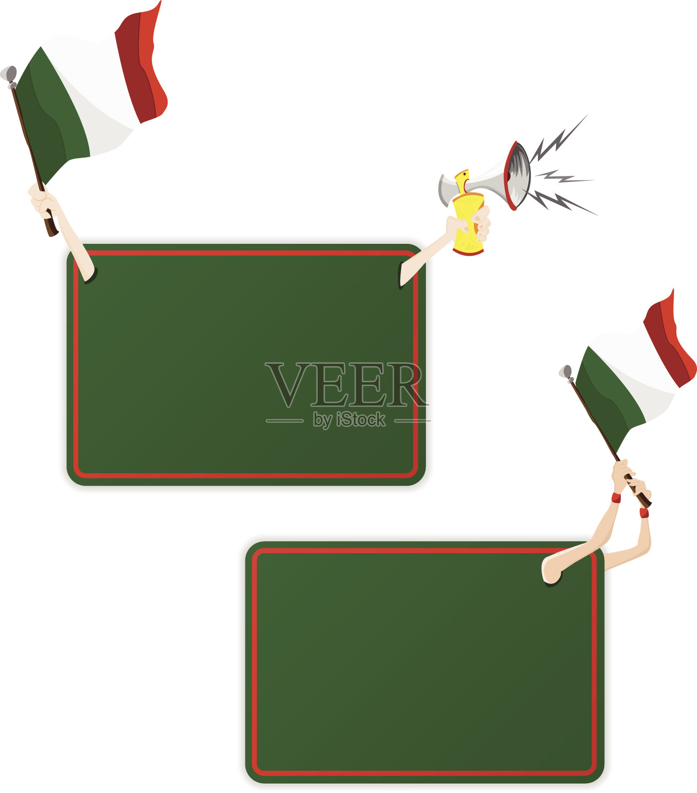 带旗帜的意大利体育信息框架。组两个插画图片素材