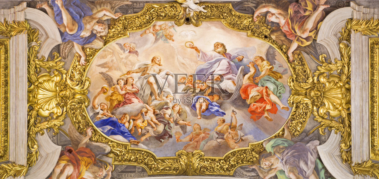 罗马——耶稣教堂天花板上的细节照片摄影图片
