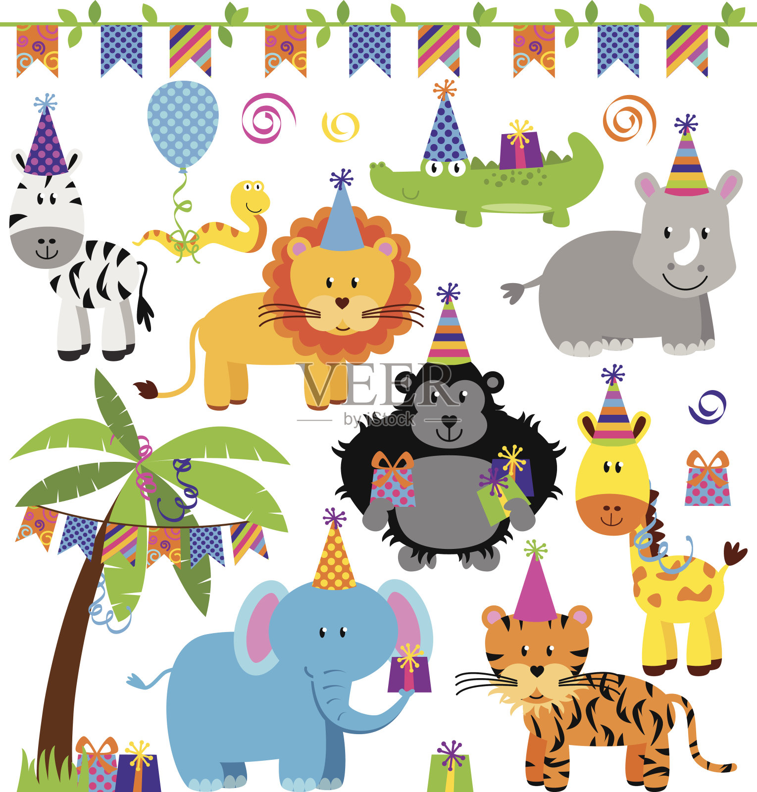 矢量收集的生日派对动物设计元素图片