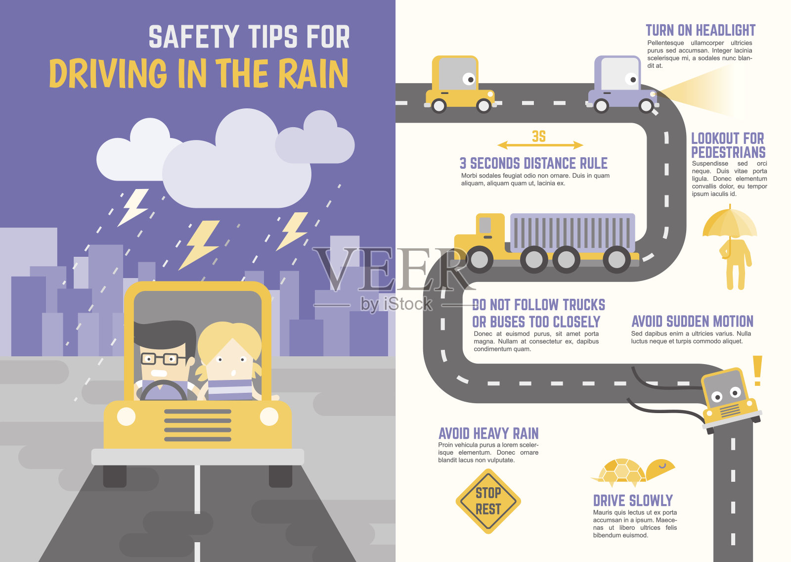 雨中驾驶的安全提示插画图片素材