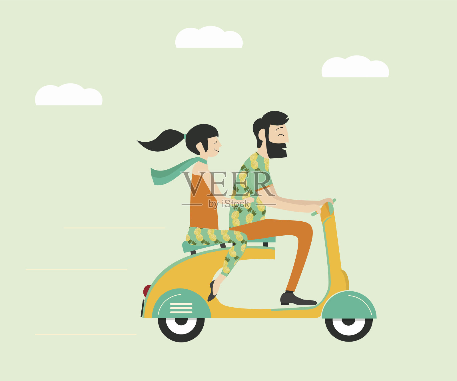 新婚夫妇骑摩托车插画图片素材