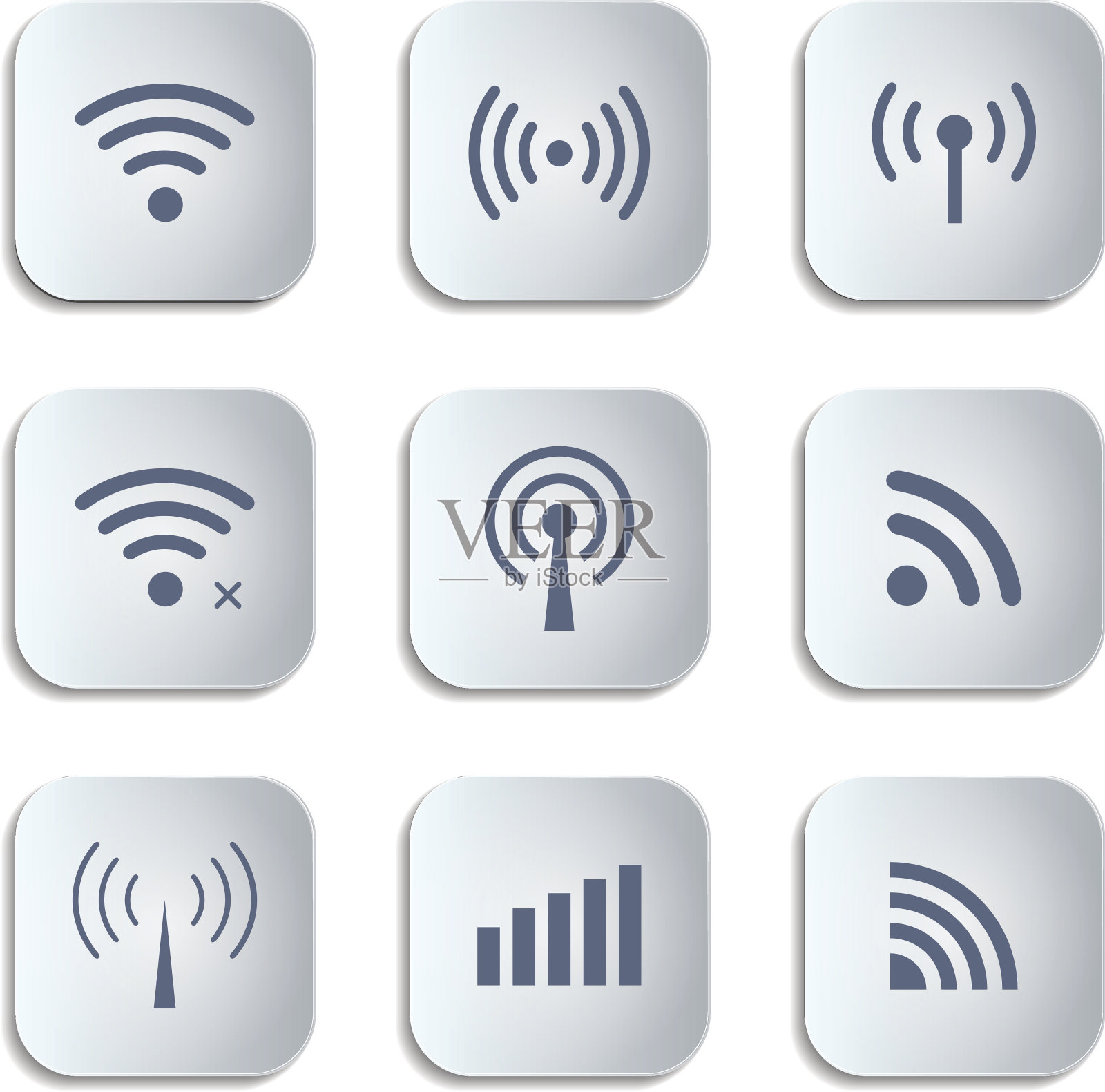 设置不同的黑色矢量无线和wifi按钮图标素材