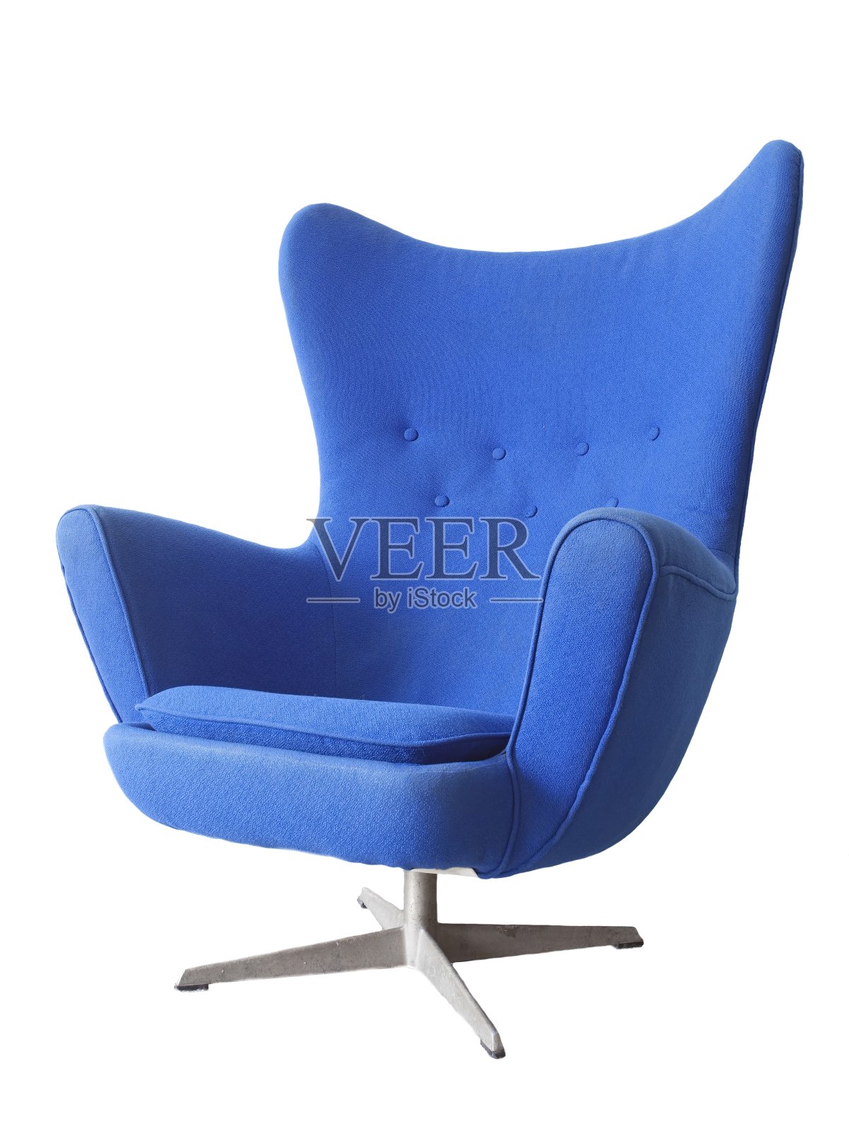 这把现代的蓝色扶手椅孤立在白色的背景上照片摄影图片