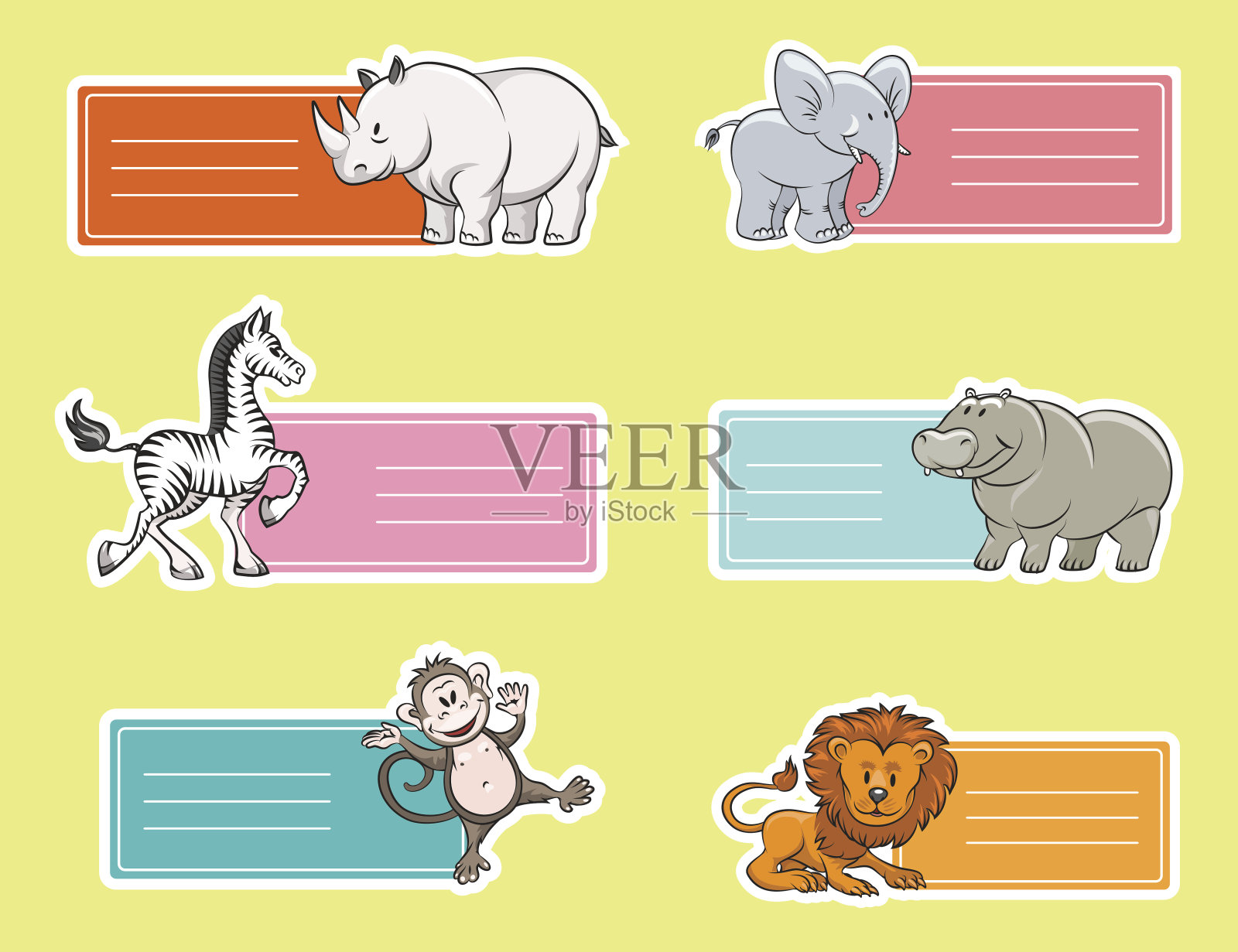 带有野生动物的婴儿标签插画图片素材