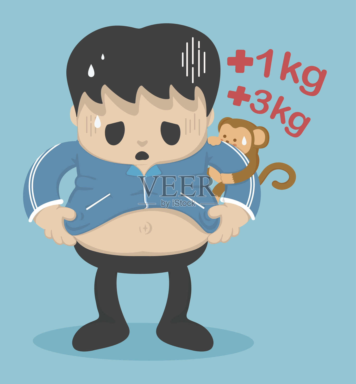 大肚子的男人沮丧地增加了体重插画图片素材