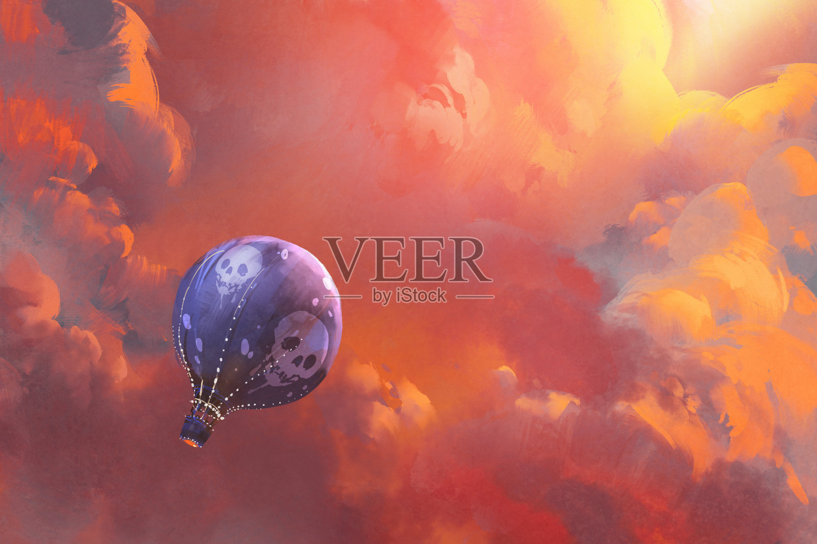气球在天空中漂浮着红色的云朵插画图片素材