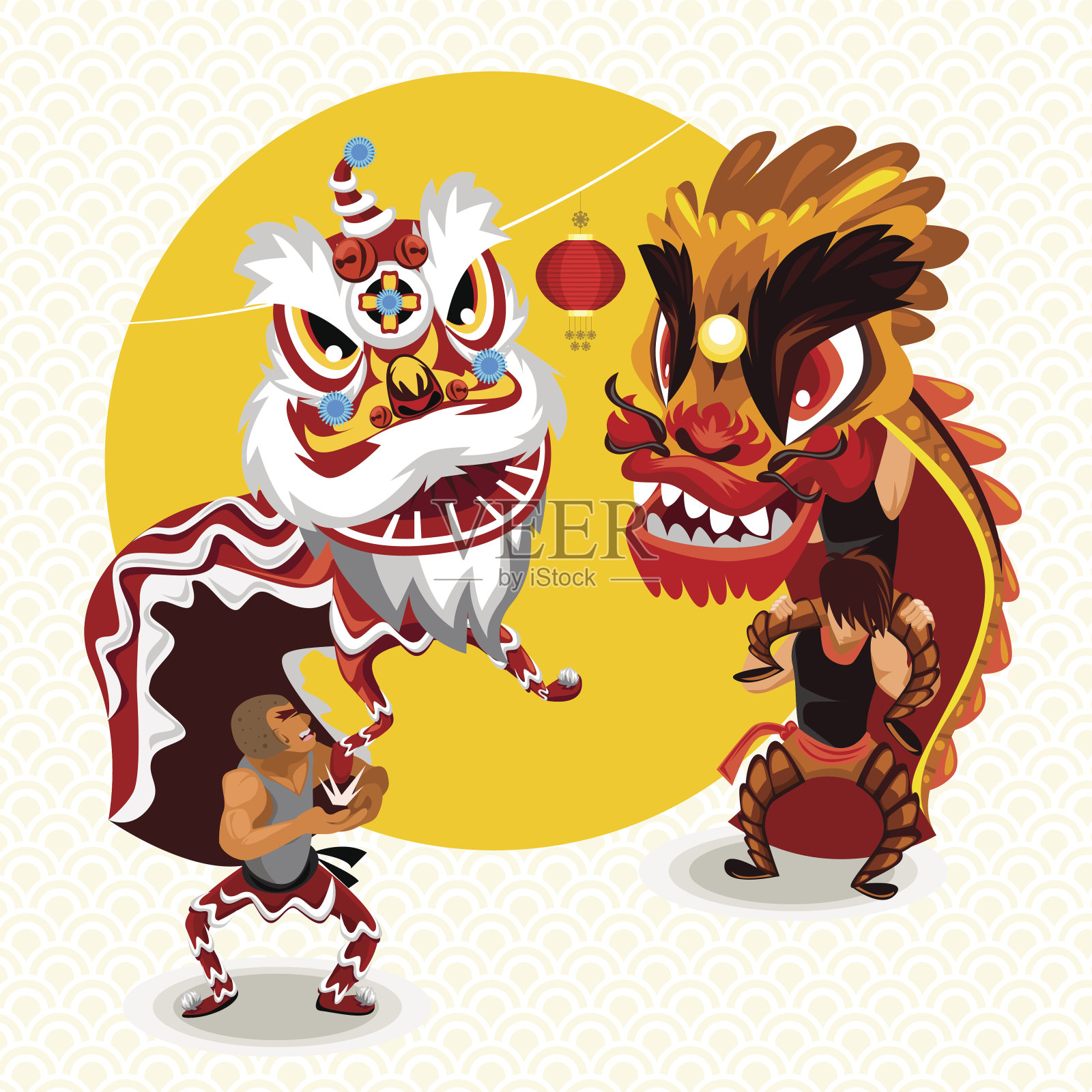中国农历新年舞狮大战设计元素图片
