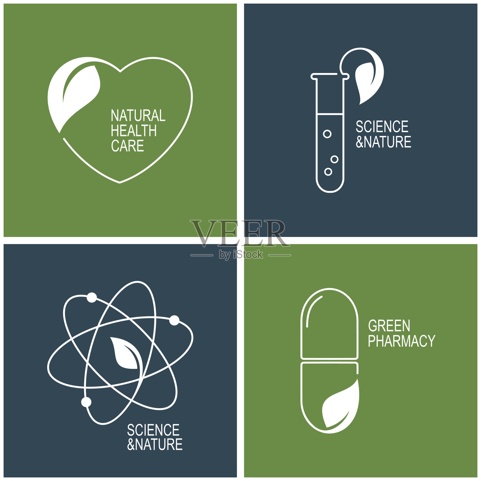 绿色药房和草药图标插画图片素材