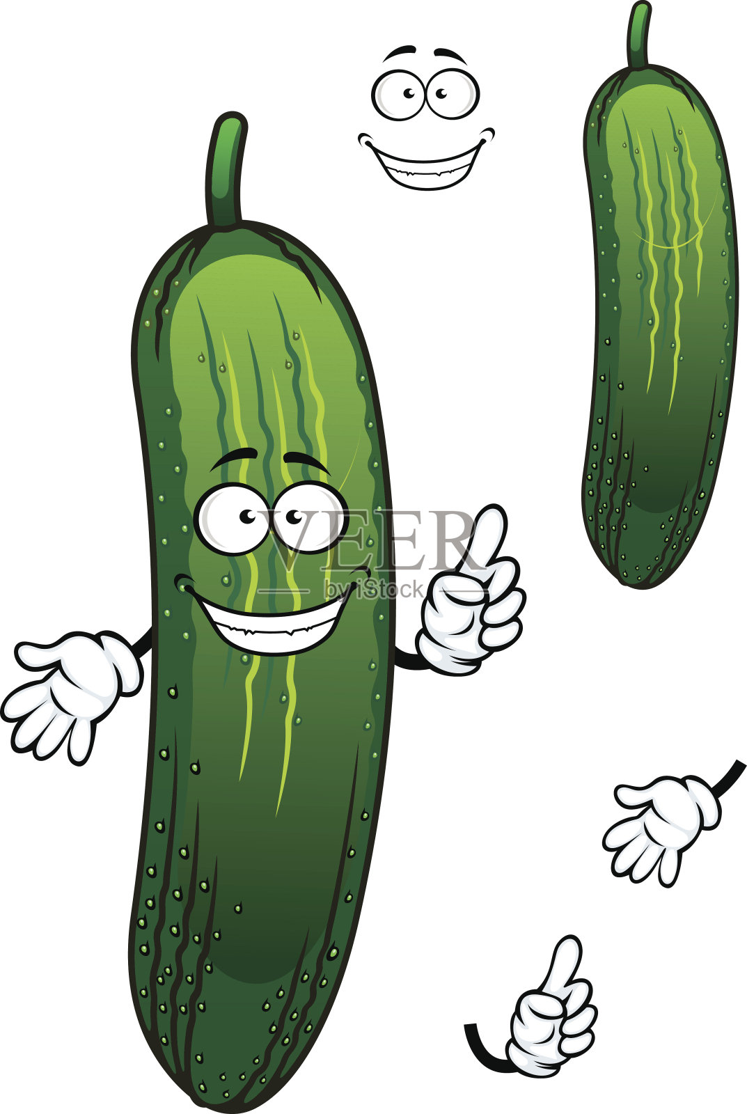 卡通有趣的绿色黄瓜蔬菜设计元素图片