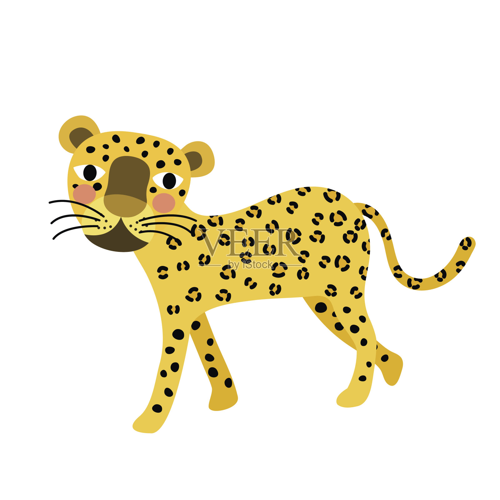 行走豹动物卡通人物矢量插图。插画图片素材