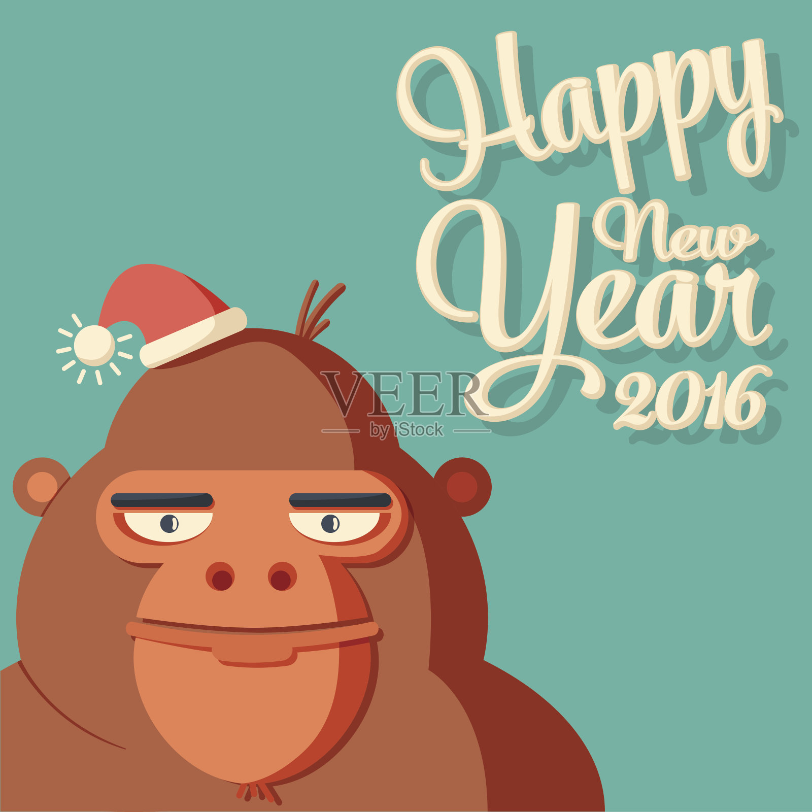 新年贺卡与符号-猴和书法2016。插画图片素材