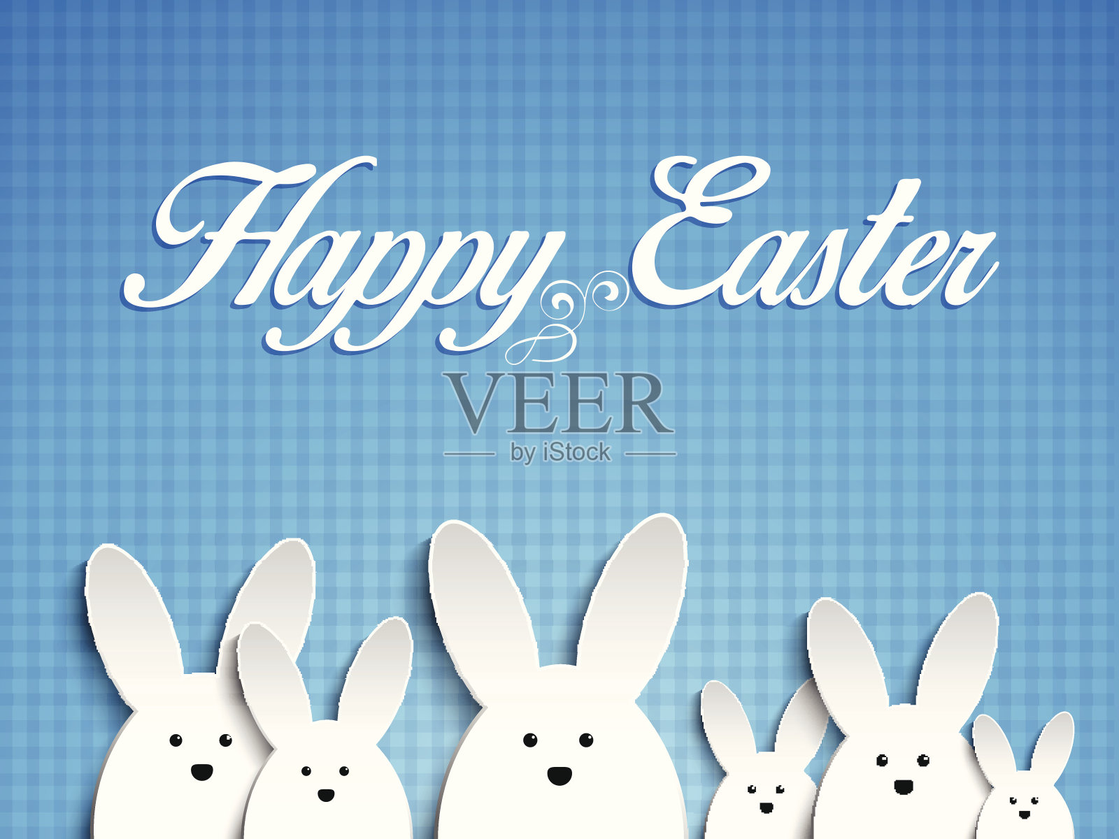 快乐的复活节兔子兔子在蓝色的背景插画图片素材
