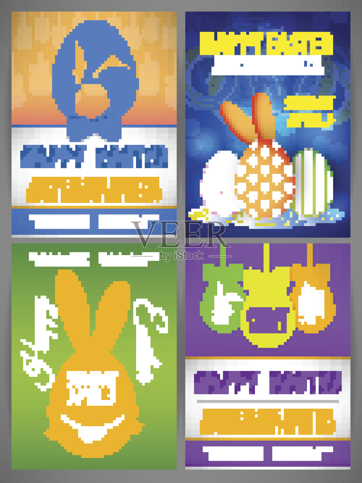 复活节快乐传单模板设置兔子，鸡和鸡蛋插画图片素材