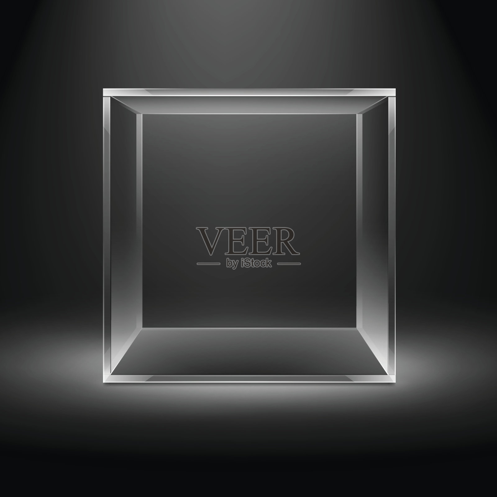 在黑色背景上的空玻璃盒子立方体插画图片素材