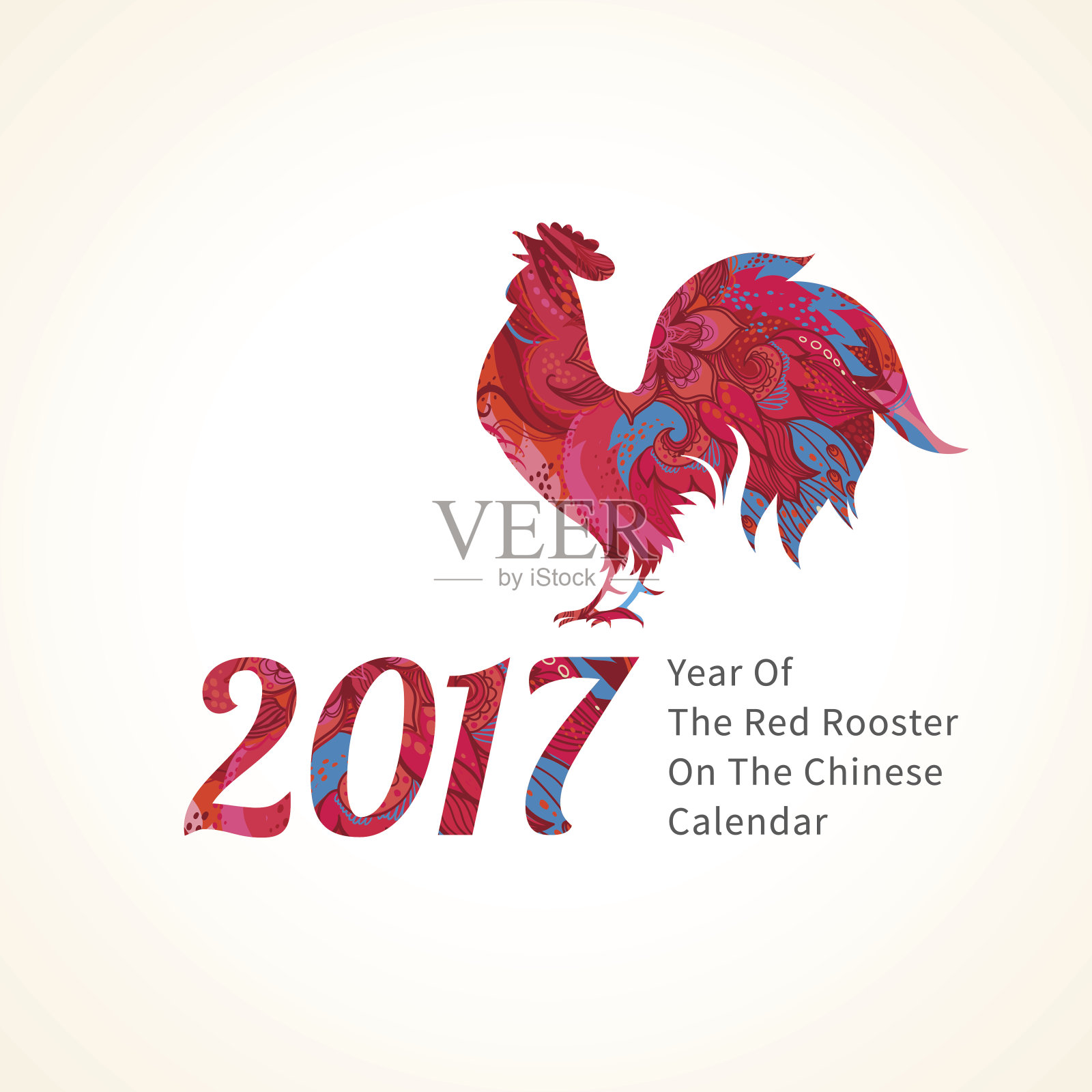 红公鸡象征2017年。设计模板素材