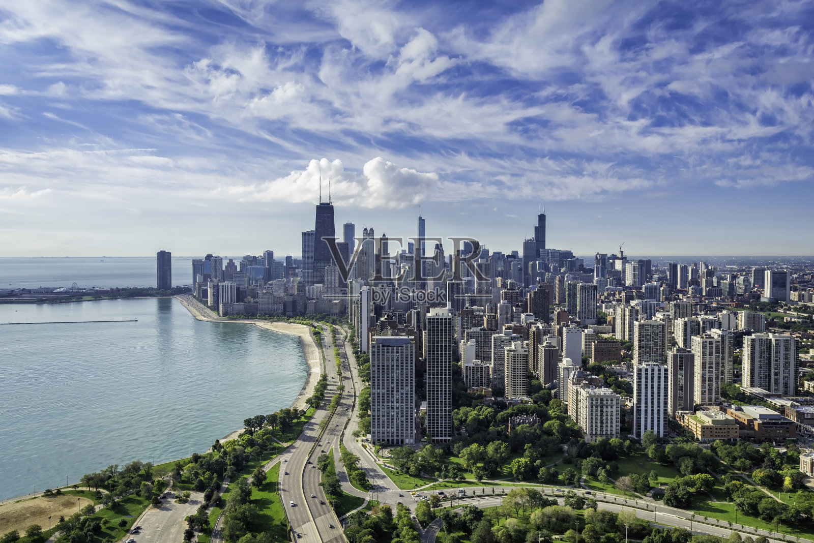 芝加哥天际鸟瞰图照片摄影图片