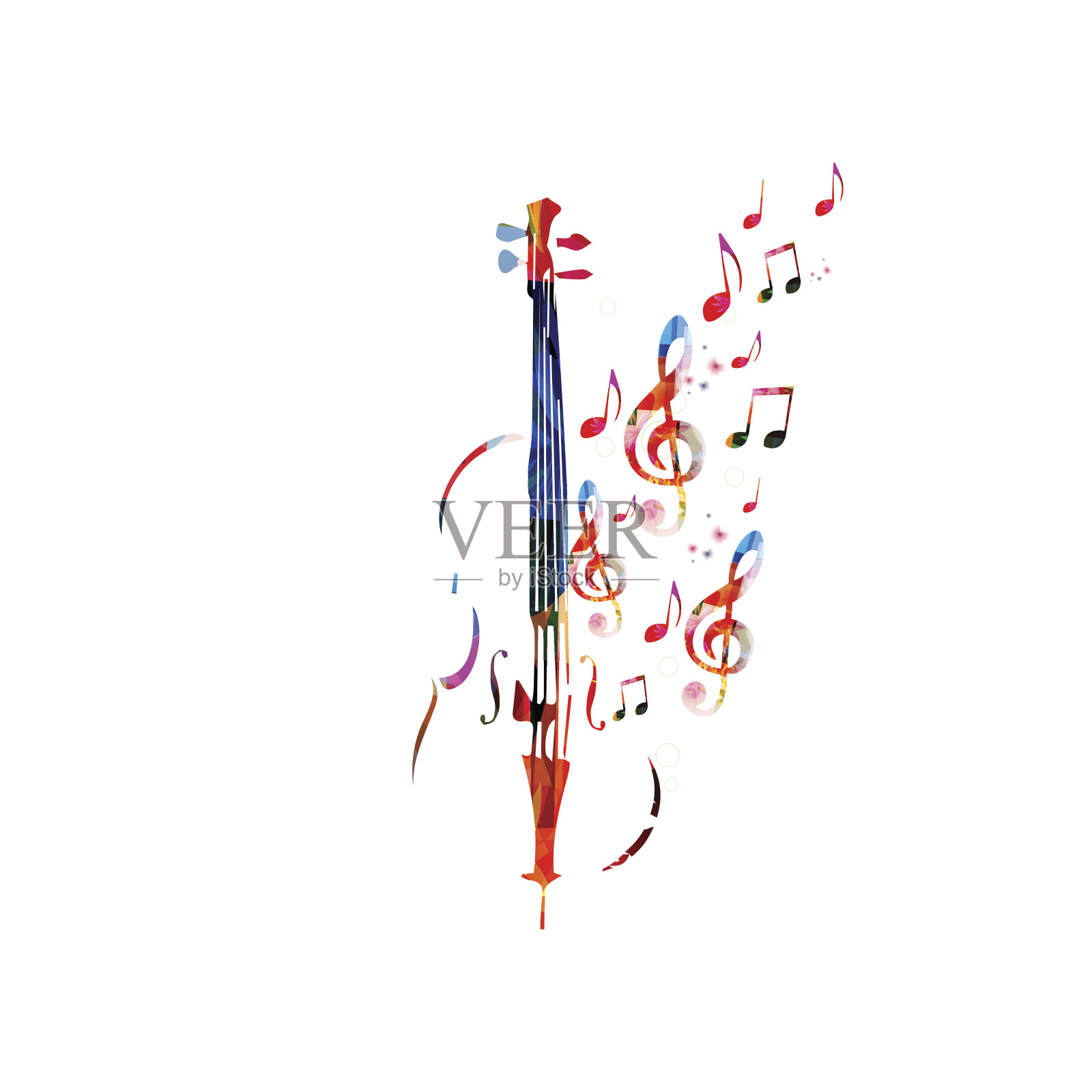 彩色的大提琴与音乐的音符插画图片素材