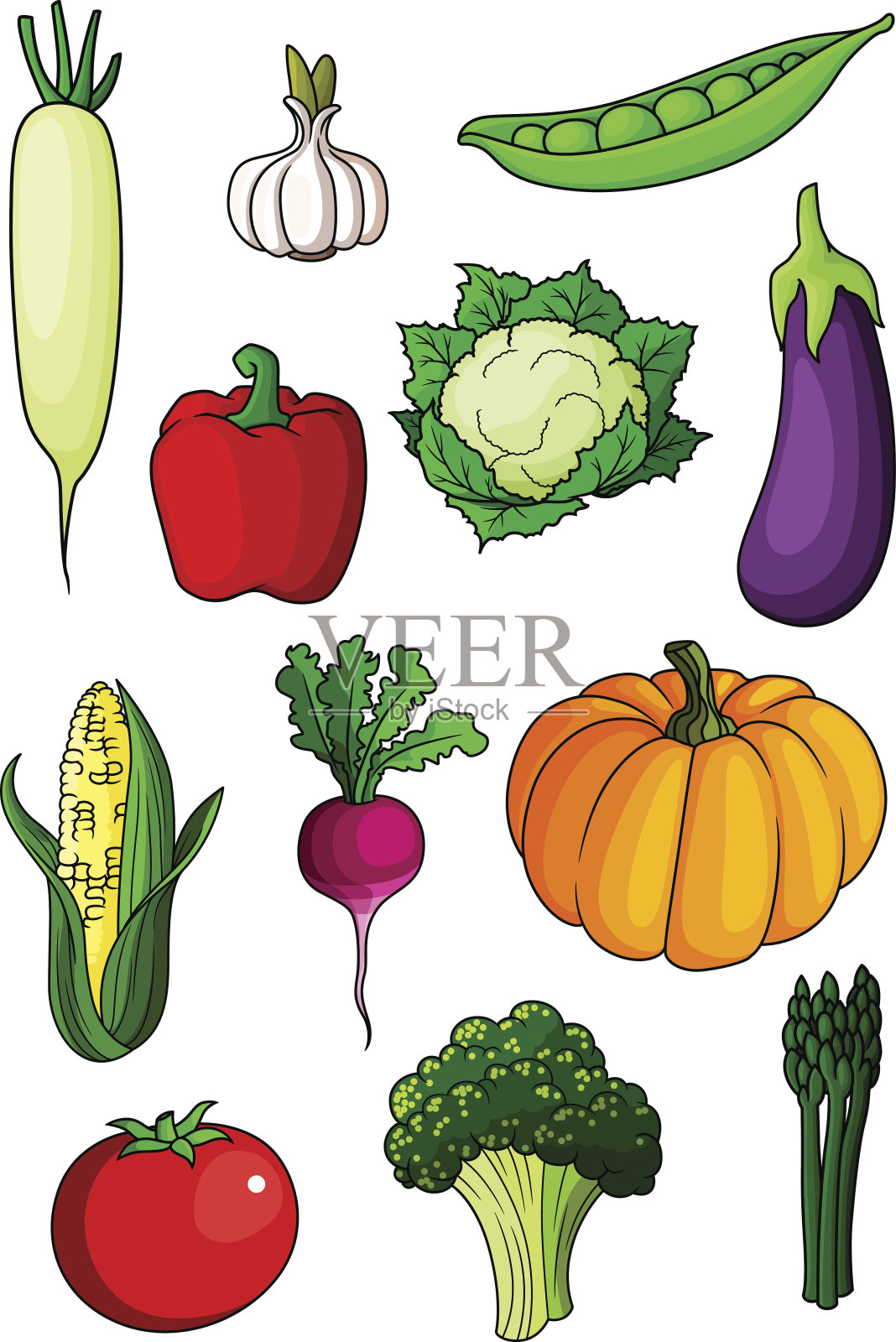 搭配卡通熟蔬菜的白色插画图片素材