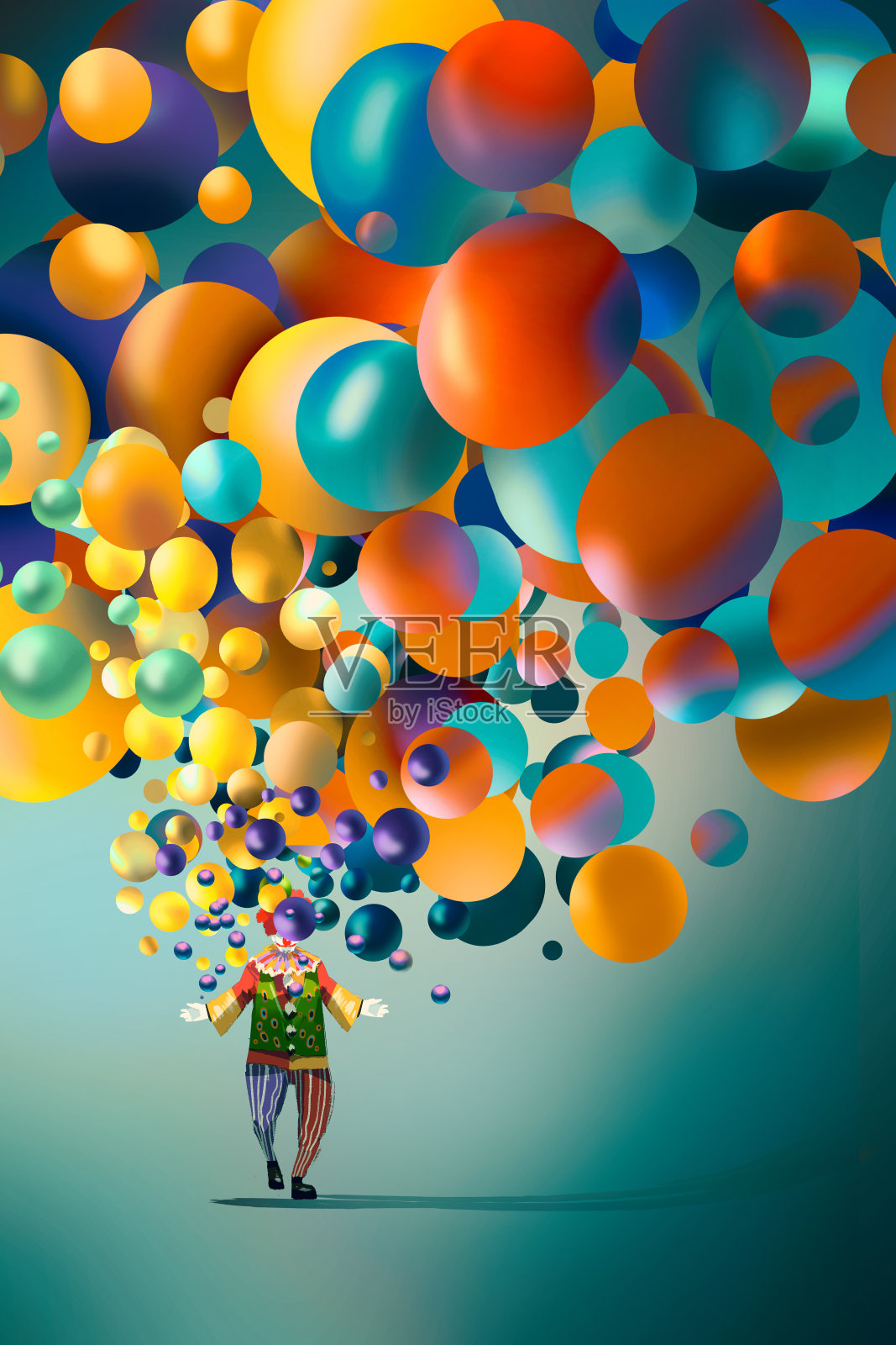 小丑和彩色气球插画图片素材