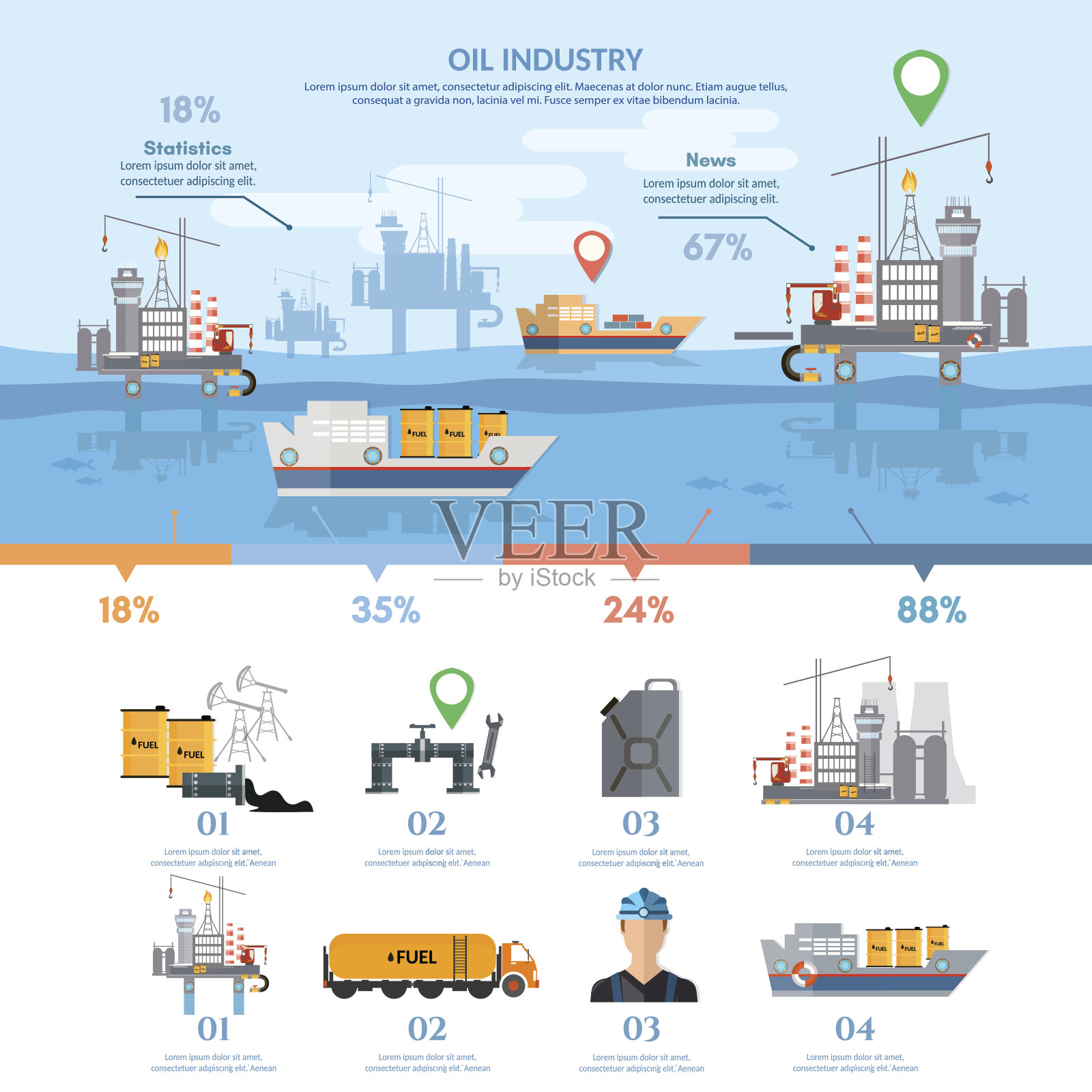 石油行业信息图表横幅，石油运输插画图片素材