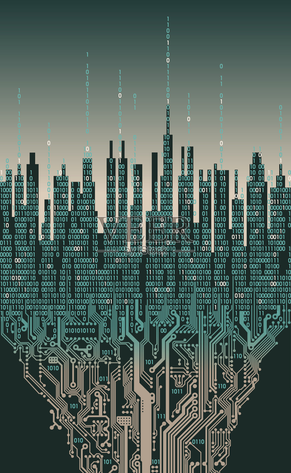 城市网络。抽象未来的数字城市，高科技信息插画图片素材