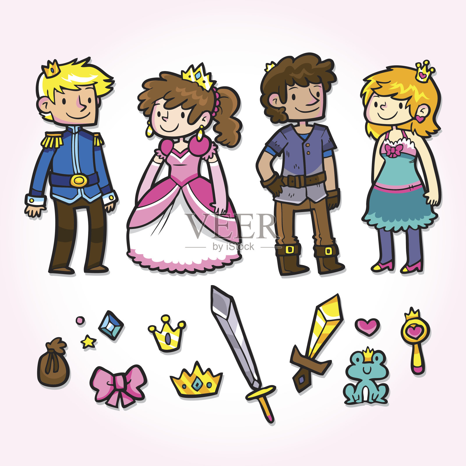 童话王子和公主插画图片素材