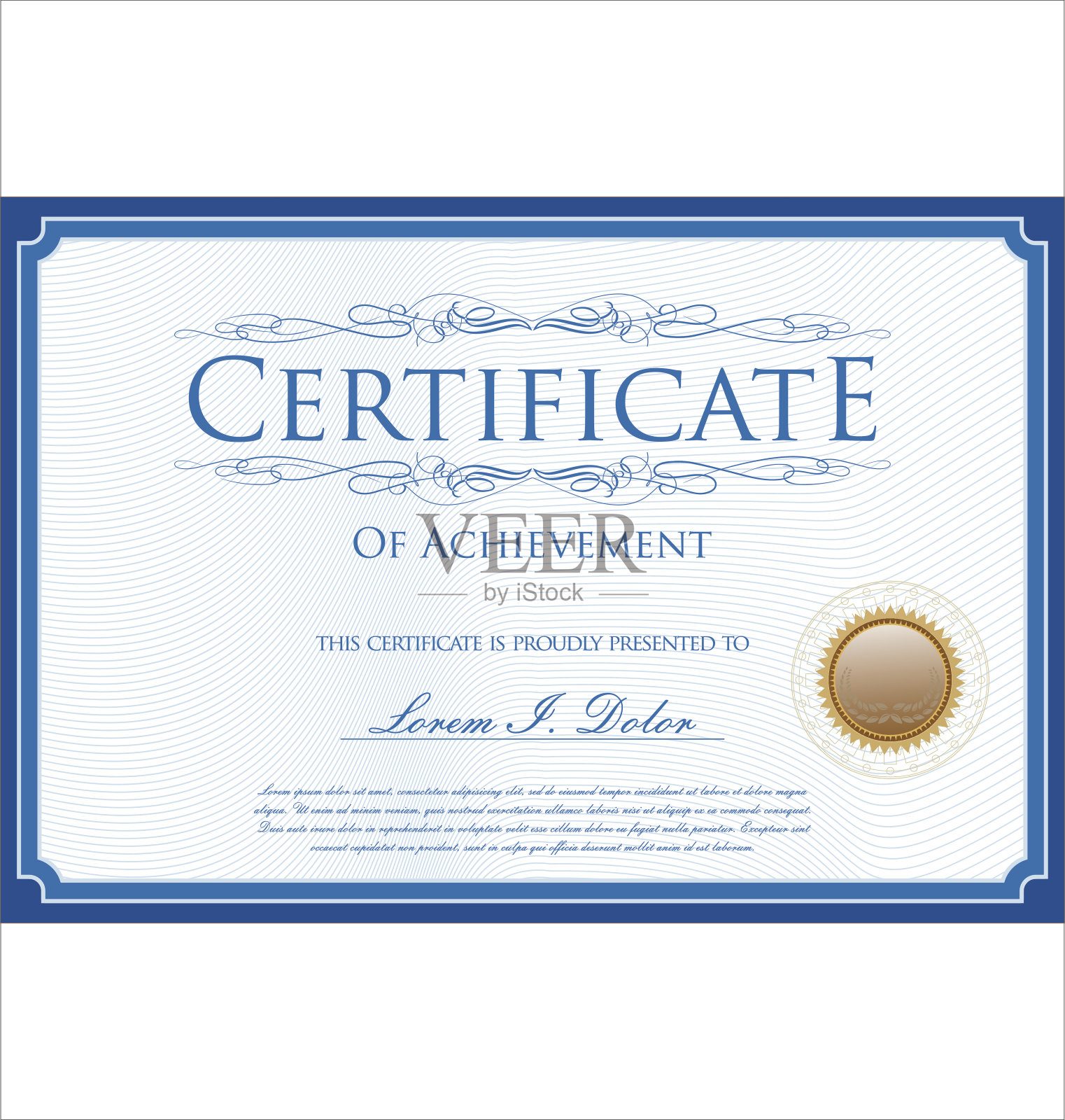 蓝色证书或文凭模板插画图片素材