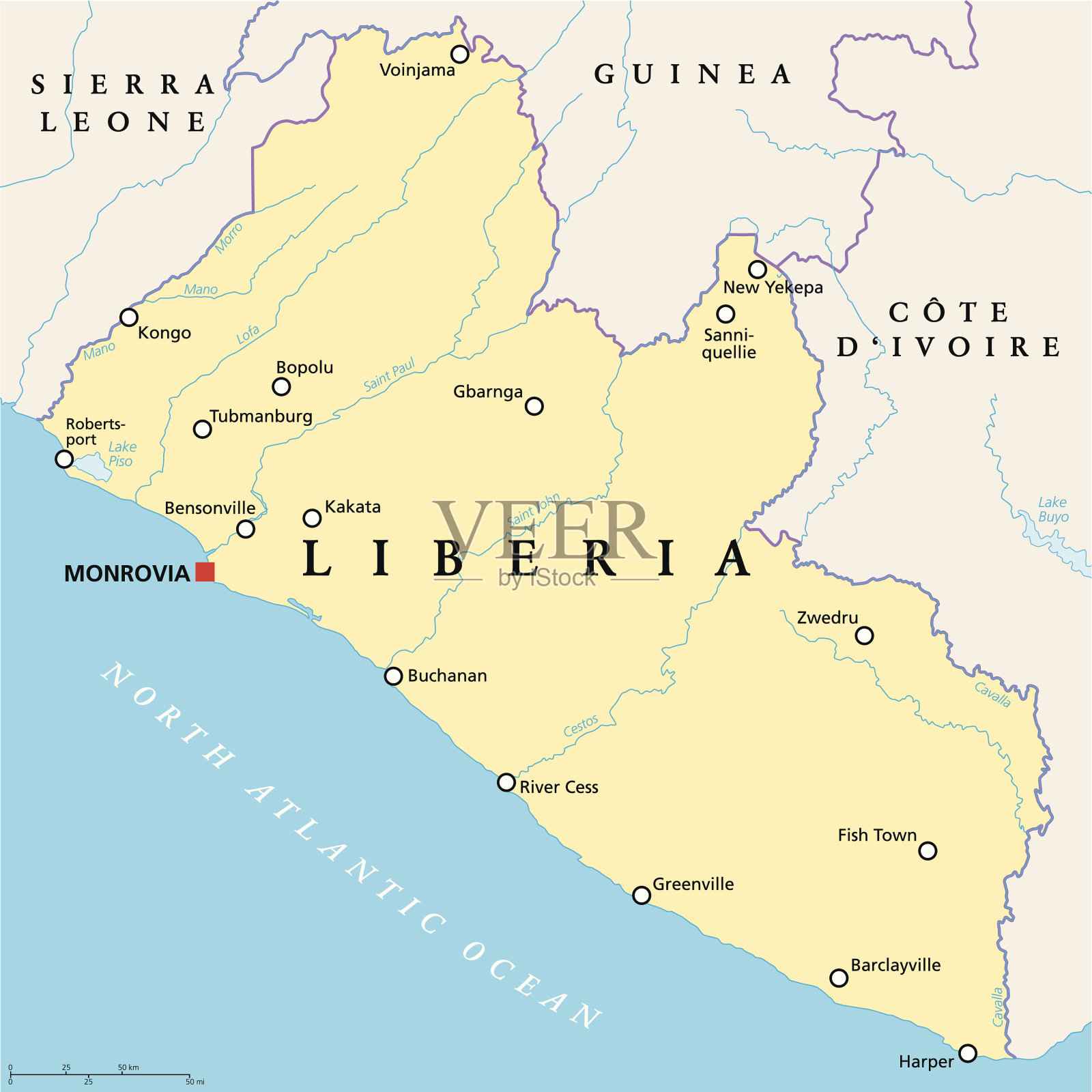 利比里亚政治地图插画图片素材