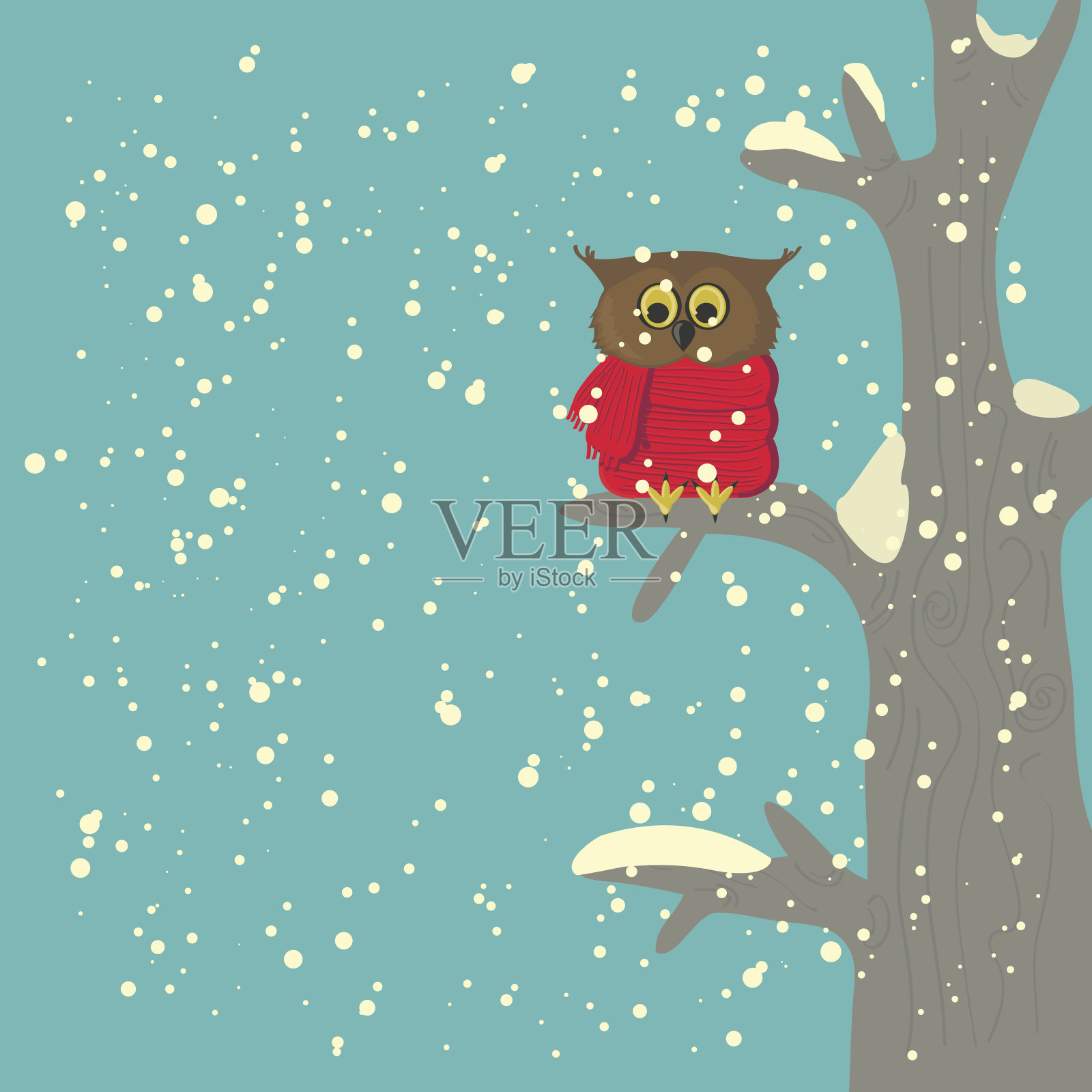 森林里的冬猫头鹰插画图片素材