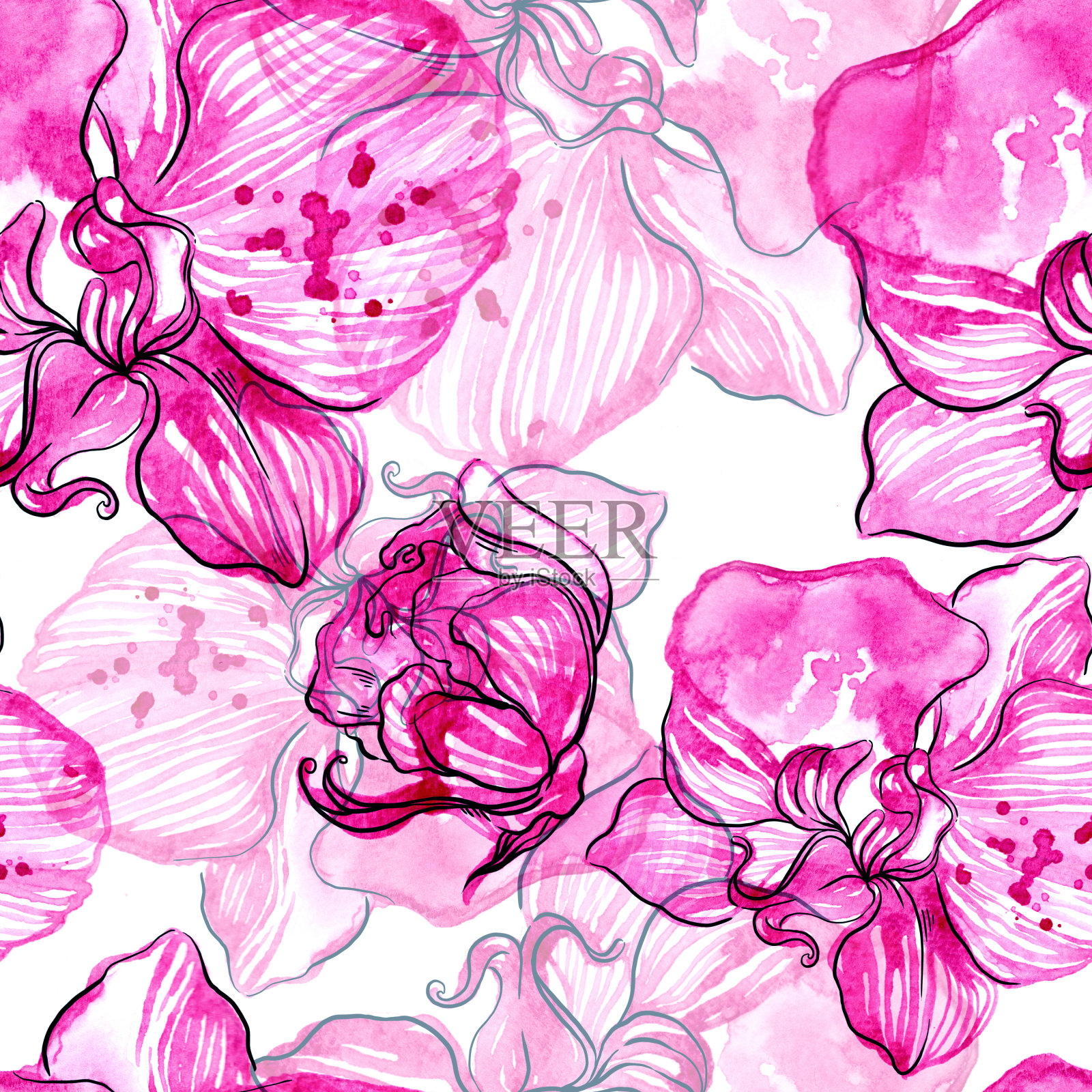 水彩和数字无缝花卉图案插画图片素材