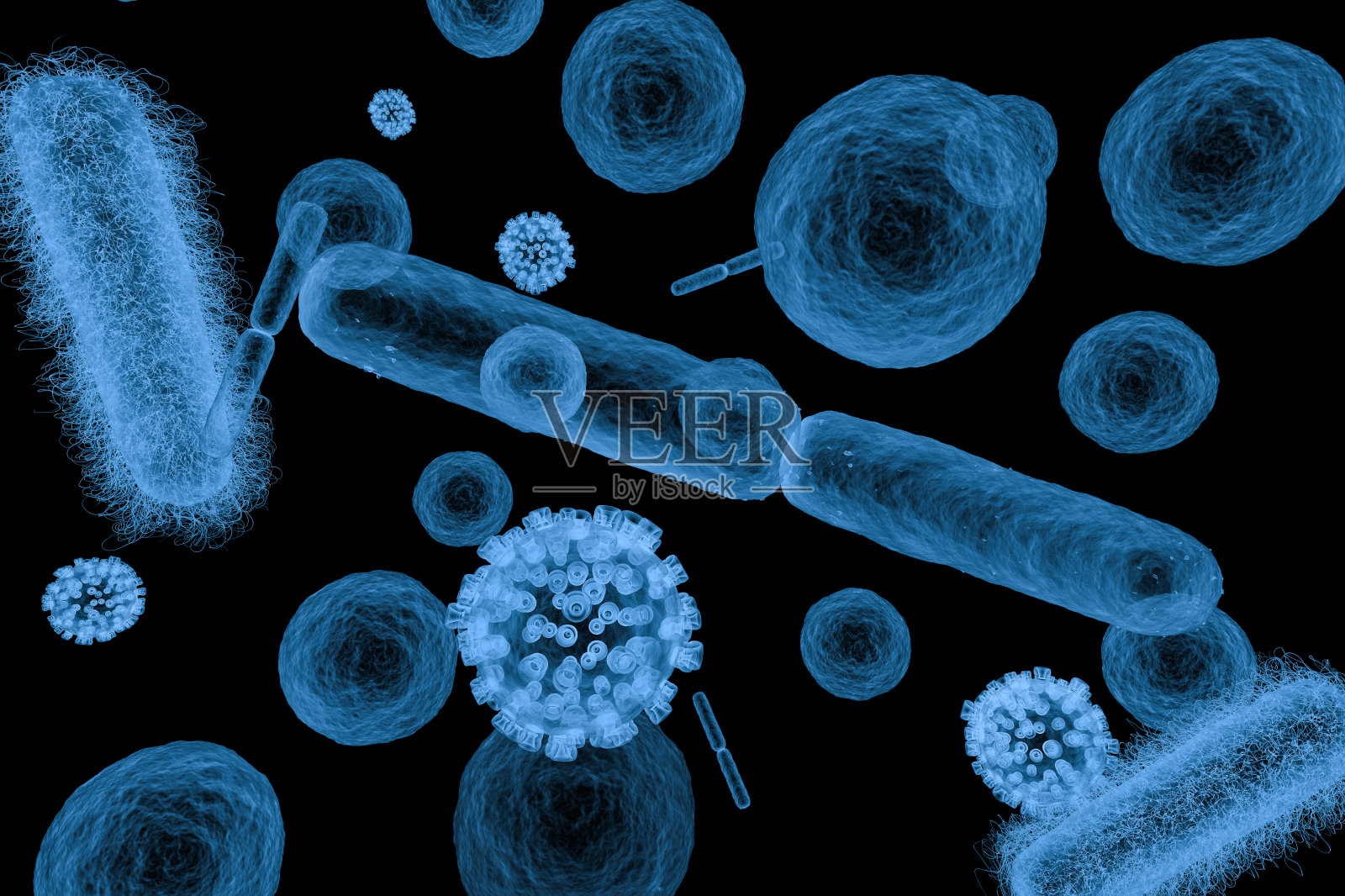 用X射线照射各种细菌细胞和病毒照片摄影图片
