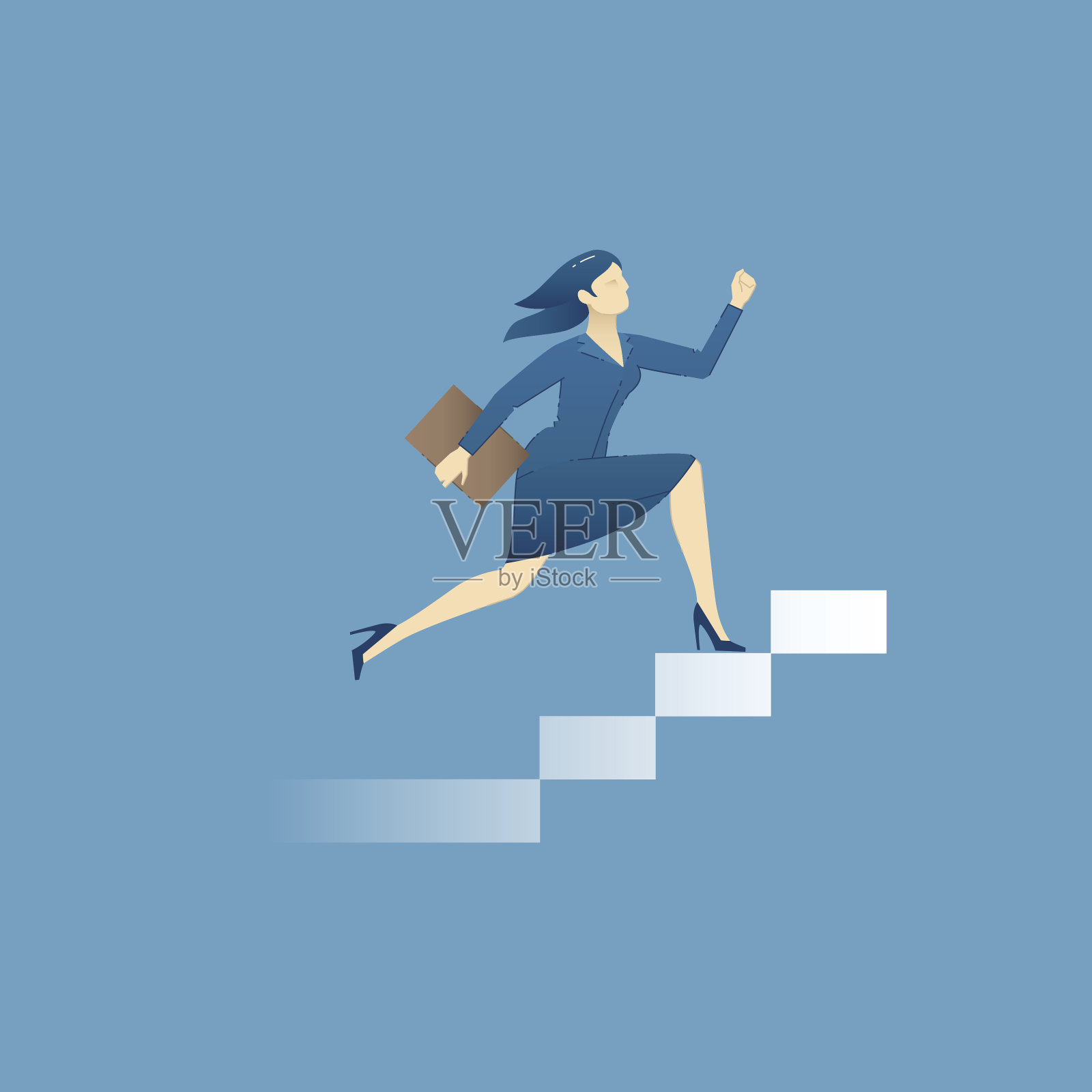 商业概念矢量插图商业女人跑上楼梯插画图片素材