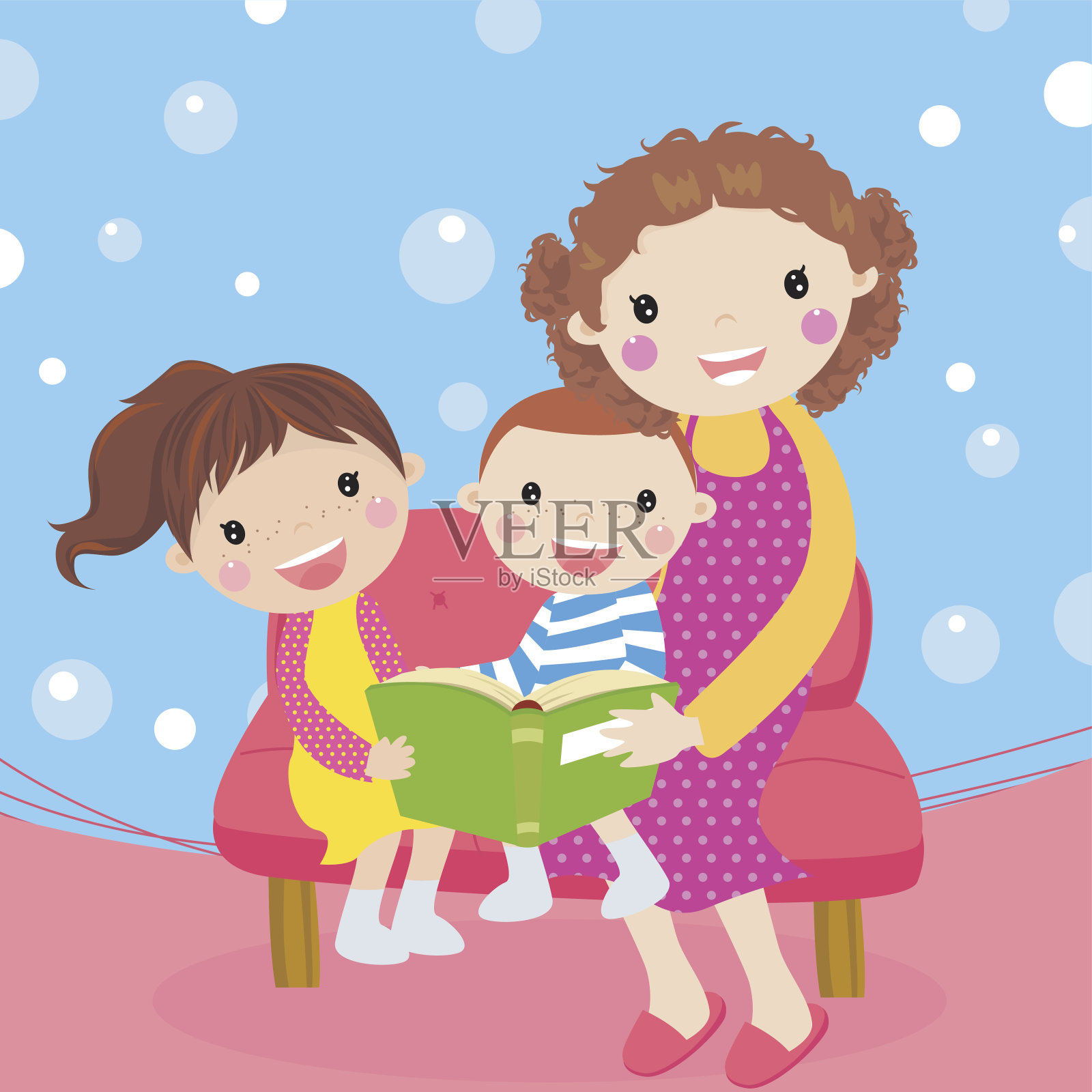 妈妈和两个孩子-插图设计元素图片