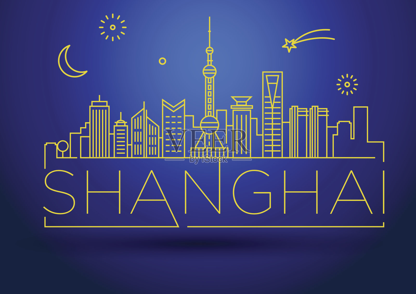 最小向量上海城市线性天际线排版插画图片素材
