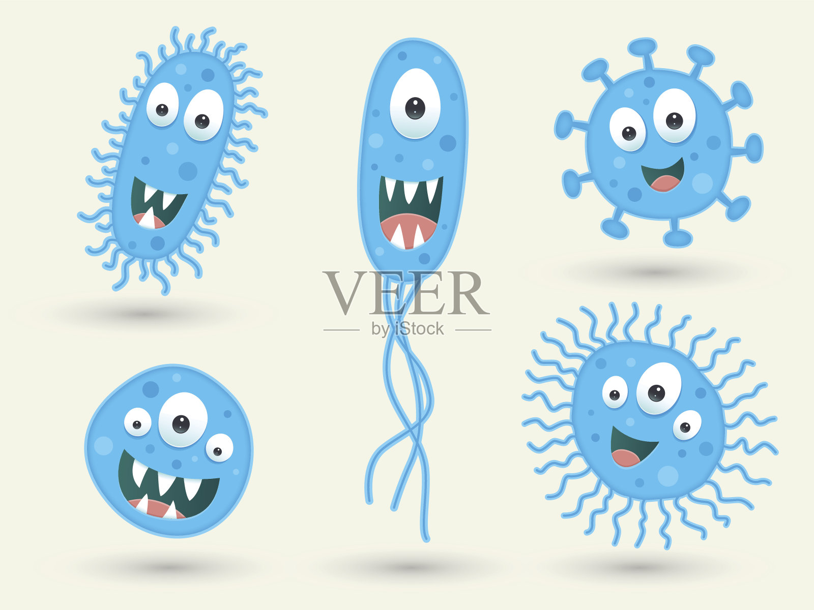 一组可爱的蓝色细菌插画图片素材