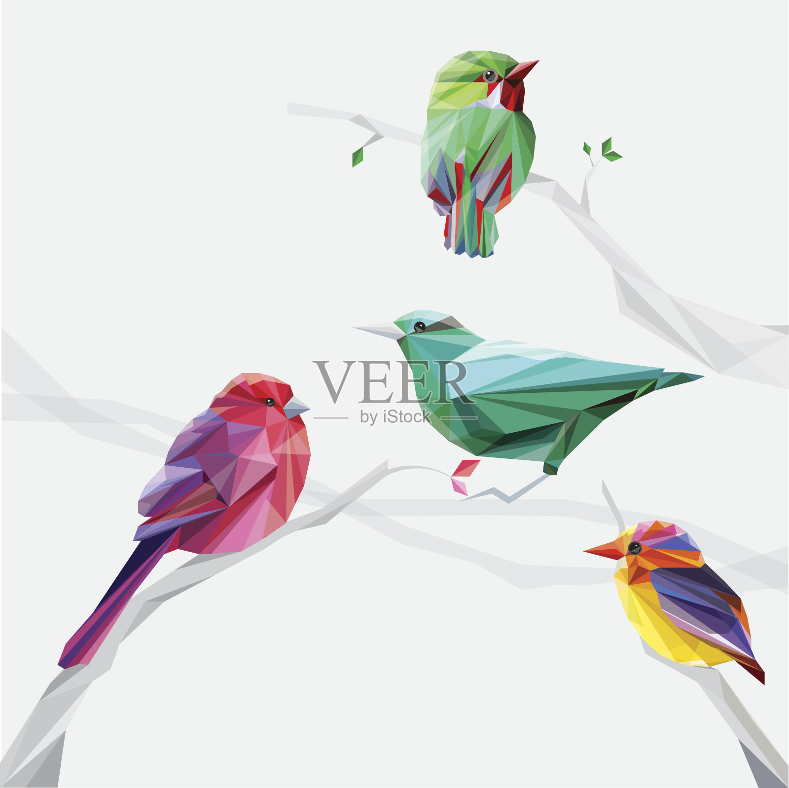 一套抽象的几何色彩的鸟设计元素图片
