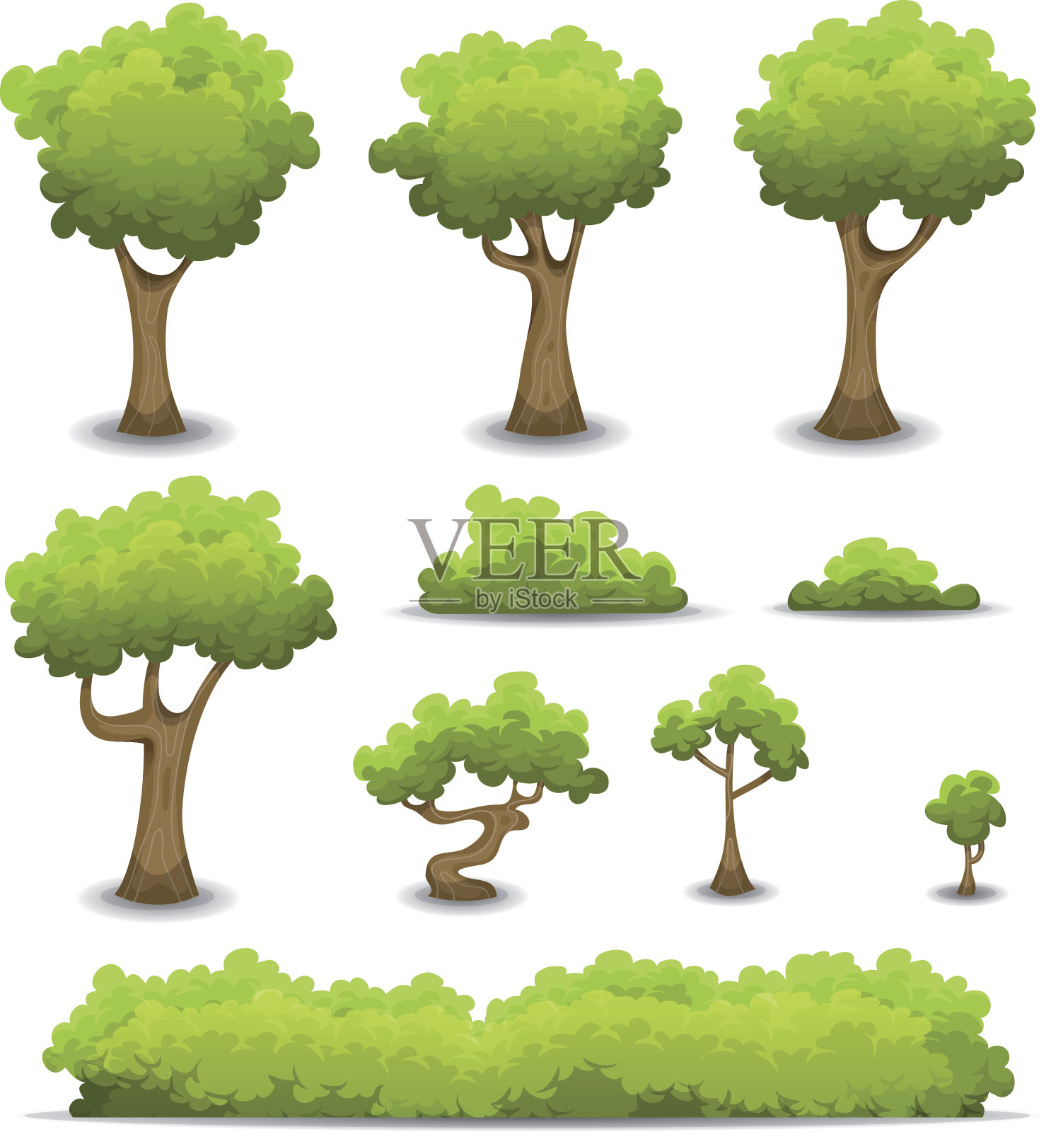 森林树木，树篱和灌木设置设计元素图片