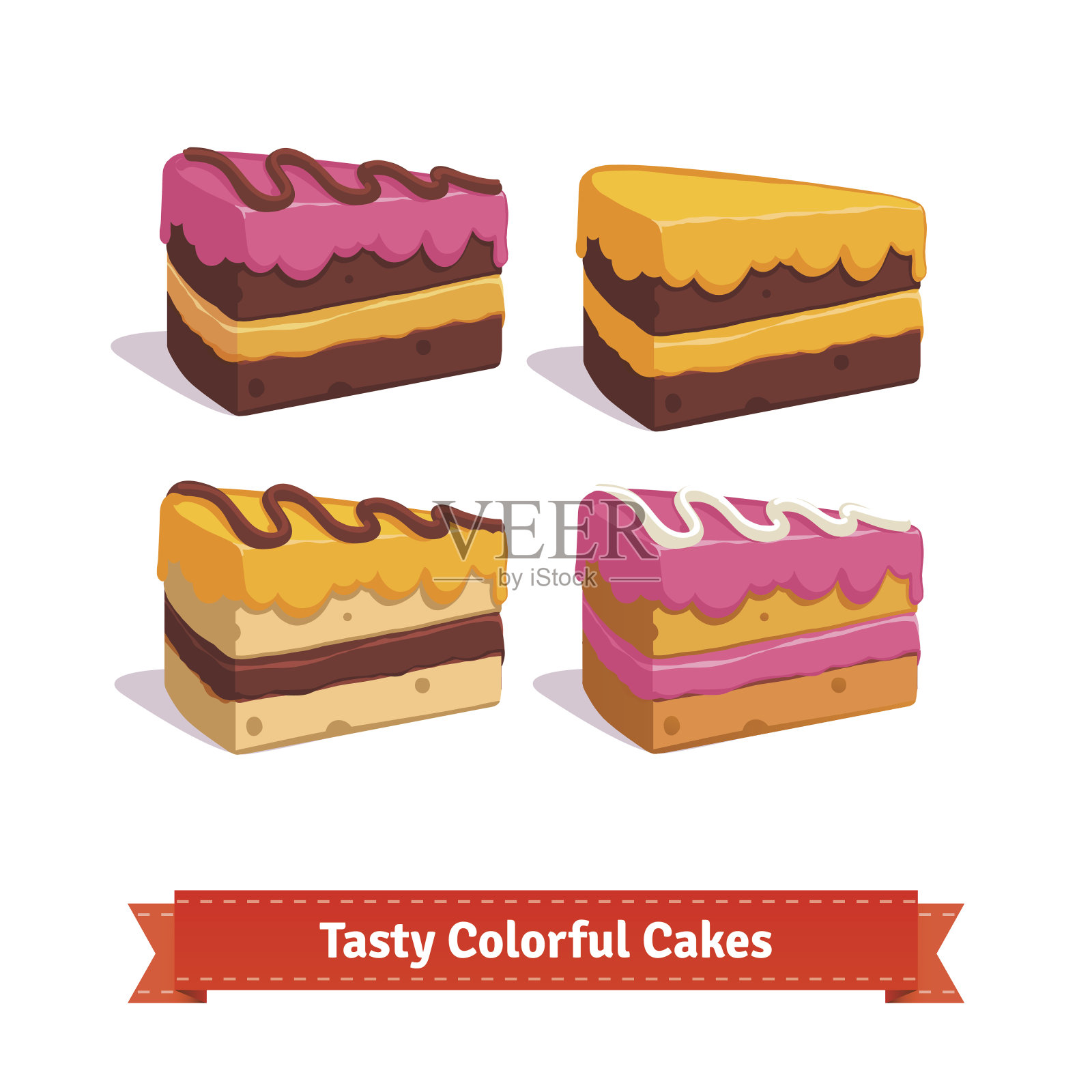 有糖霜和奶油的美味蛋糕片插画图片素材